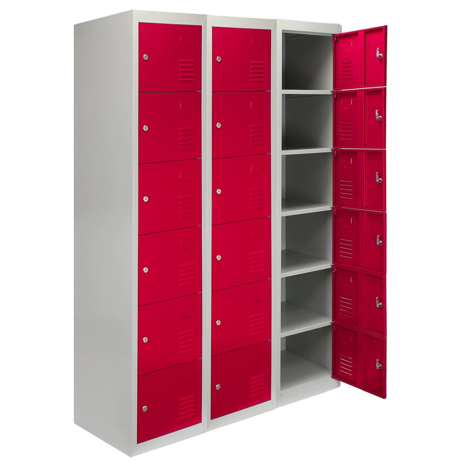 Monster Shop 3 x Metal Storage Lockers - Six Doors, Red - Flatpack -