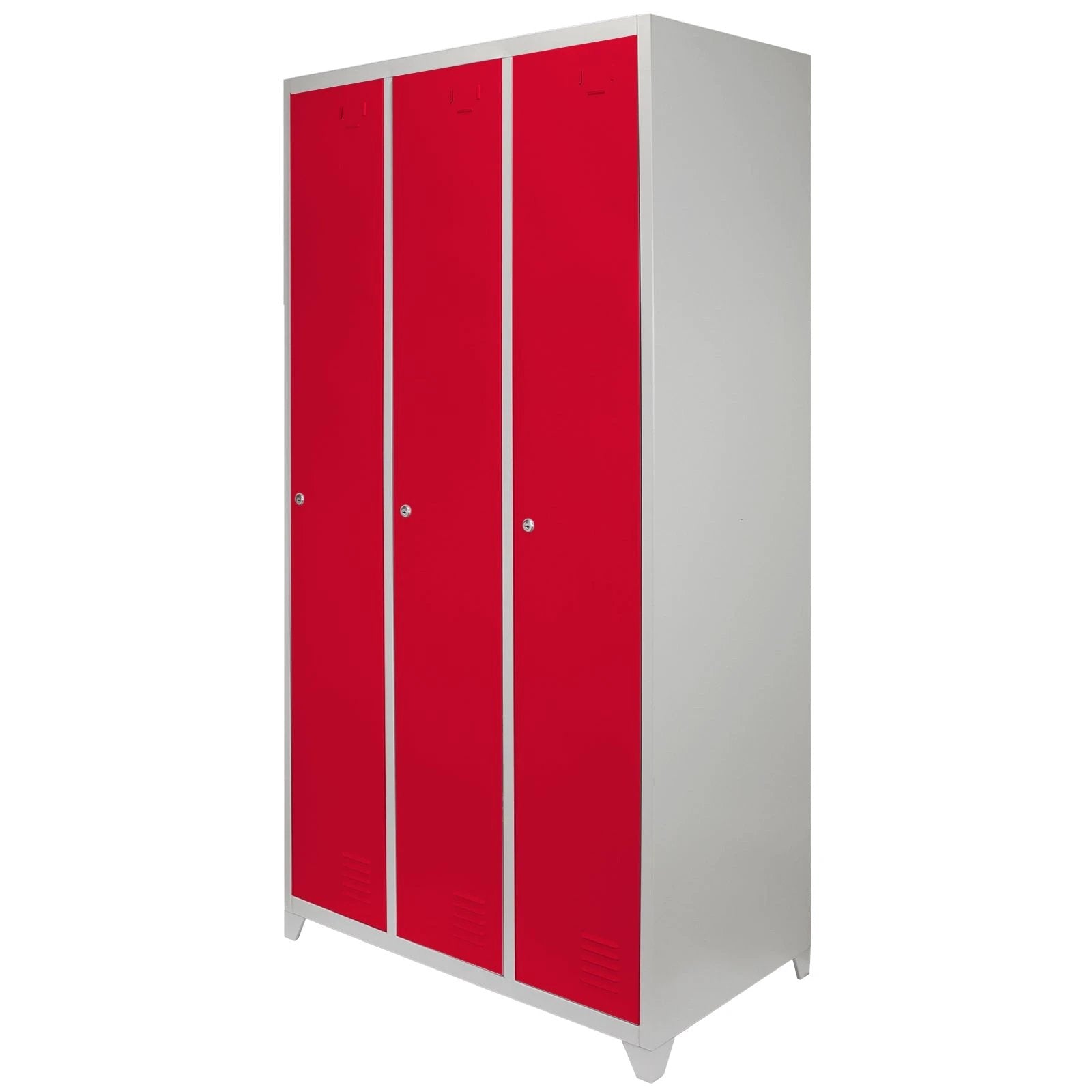 Monster Shop Metal Storage Lockers - Three Doors Wide, Red -