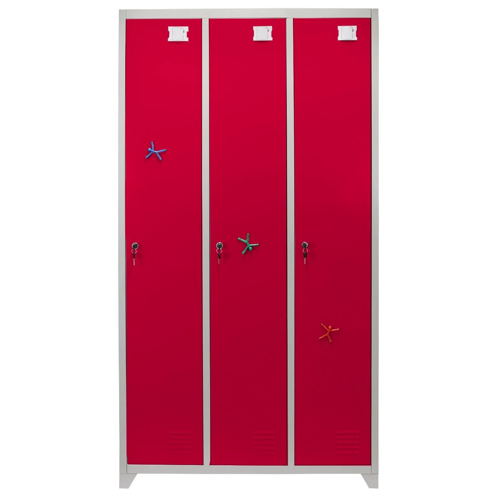 Monster Shop Metal Storage Lockers - Three Doors Wide, Red -
