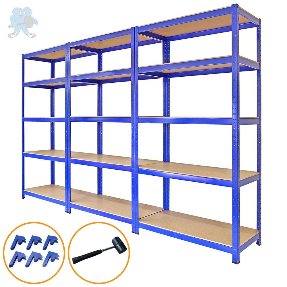 Monster Shop 3 x Monster Racking T-Rax Metal Storage Shelves, Blue, 90cm W, 45cm D -