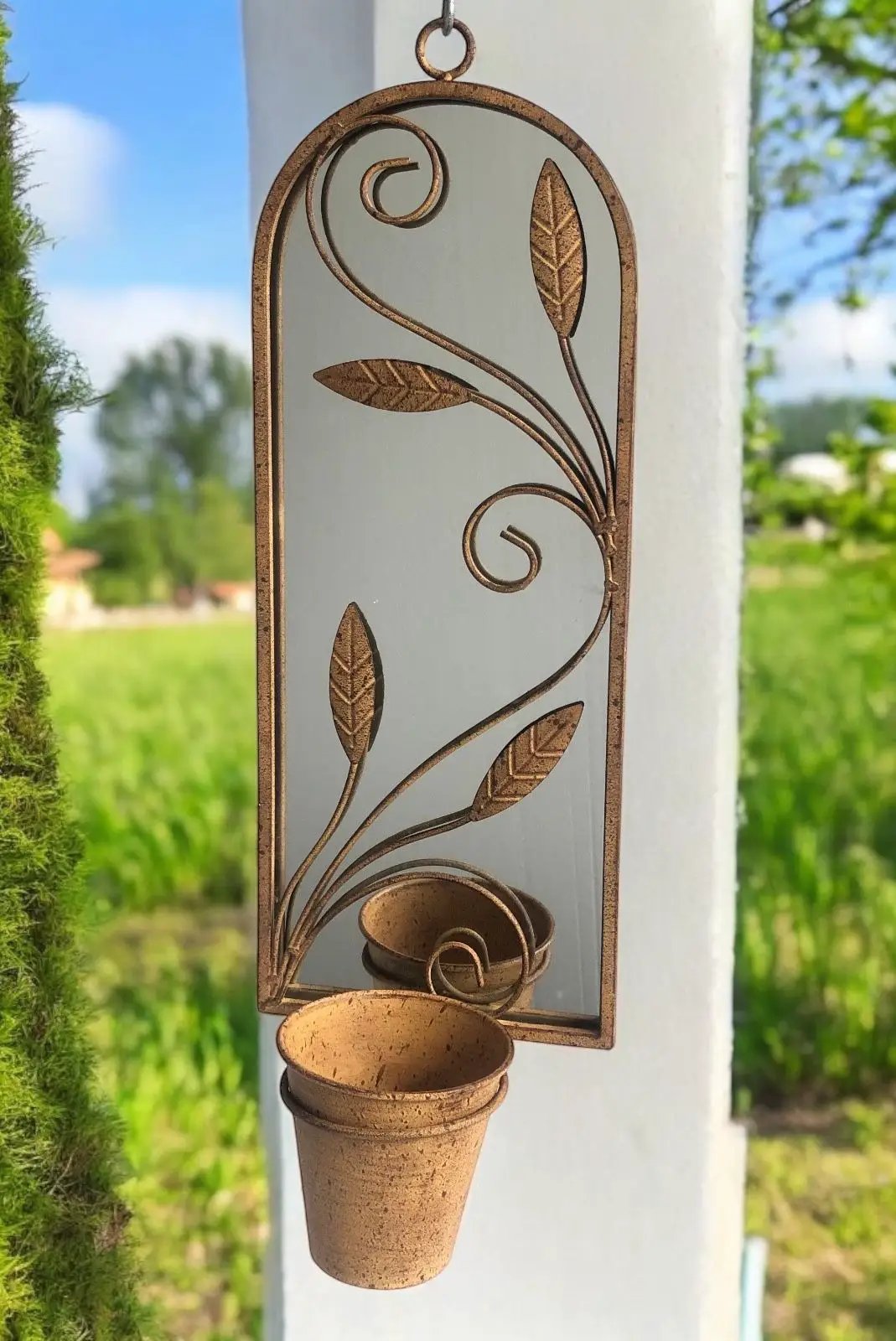 MSL 56CM RUSTY WALL MIRROR WITH PLANTER - Planters