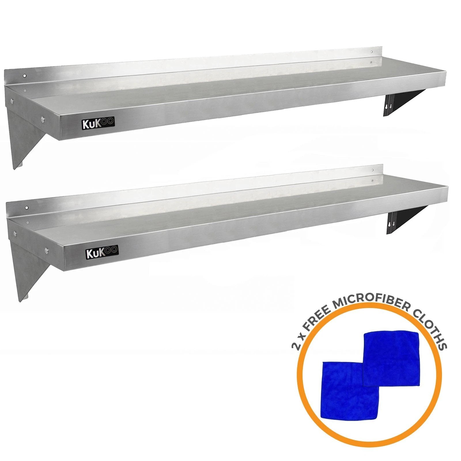 Monster Shop 2 x KuKoo Stainless Steel Shelves 1500mm x 300mm -