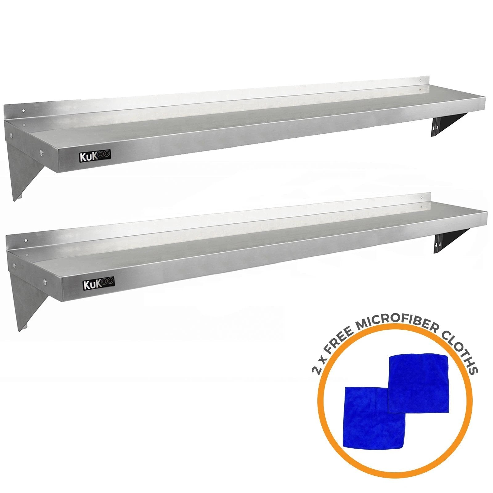 Monster Shop 2 x KuKoo Stainless Steel Shelves 1940mm x 300mm -