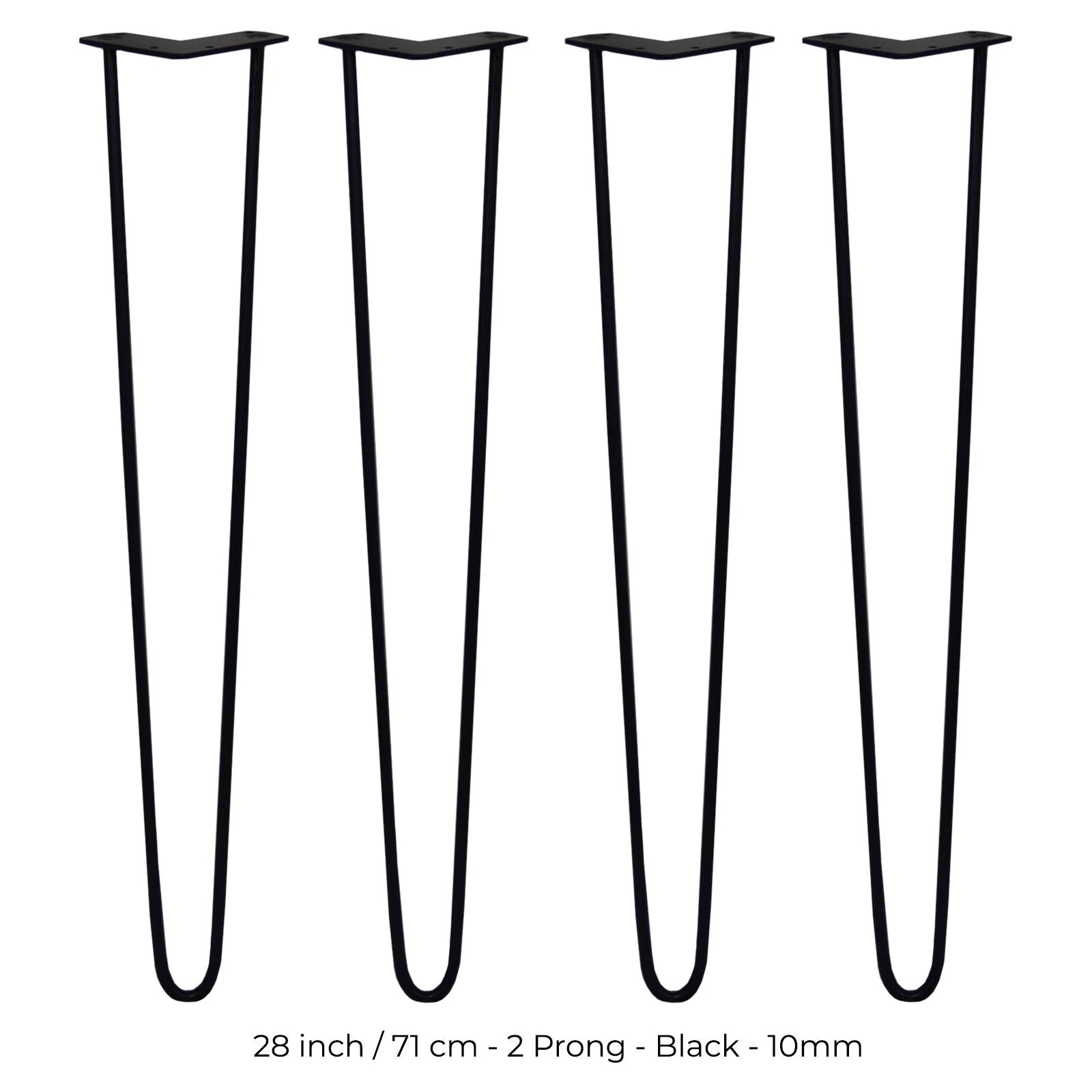 4 x 28" Hairpin Legs - 2 Prong - 10mm - Black by Monster Shop