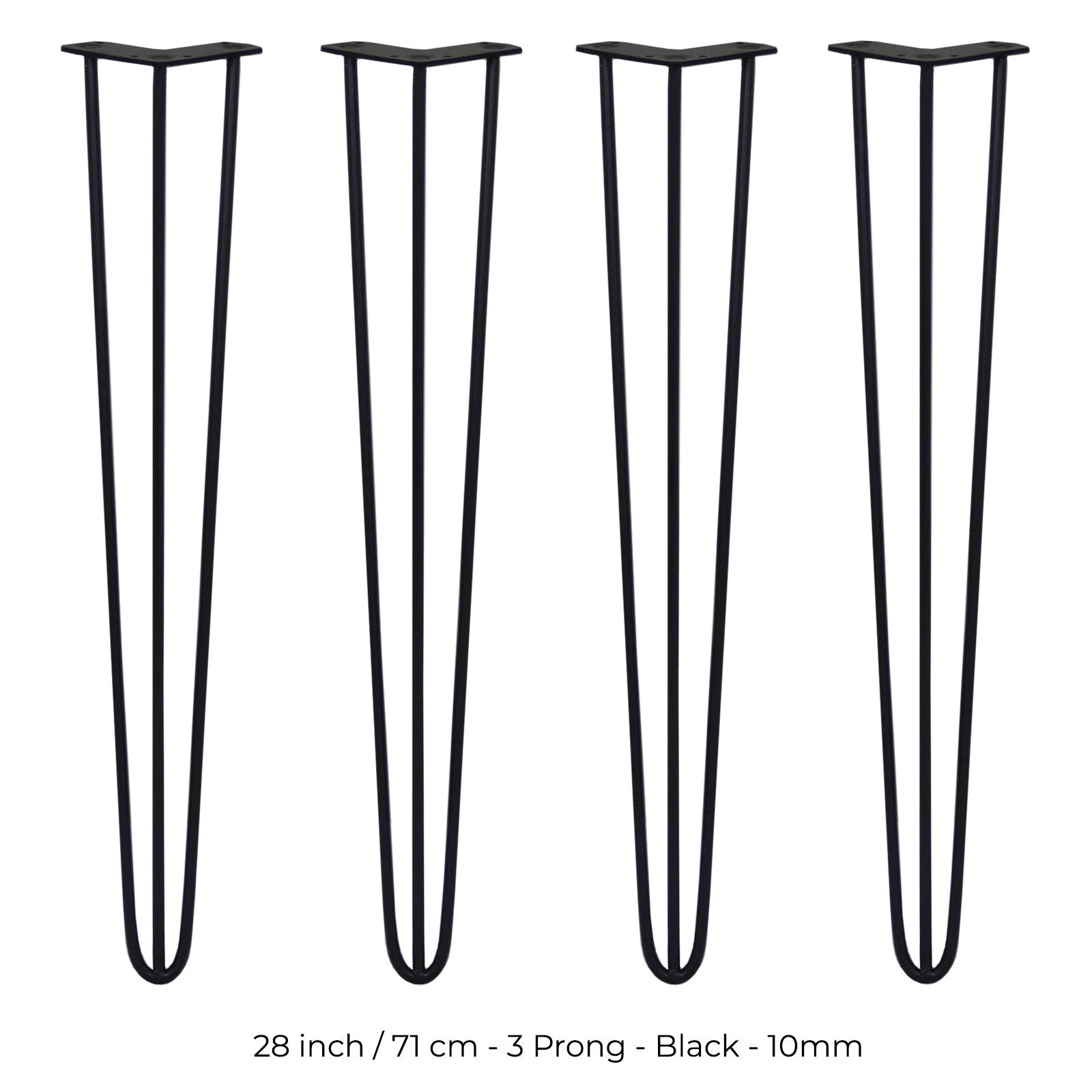 Monster Shop 4 x 28" Hairpin Legs - 3 Prong - 10mm - Black -