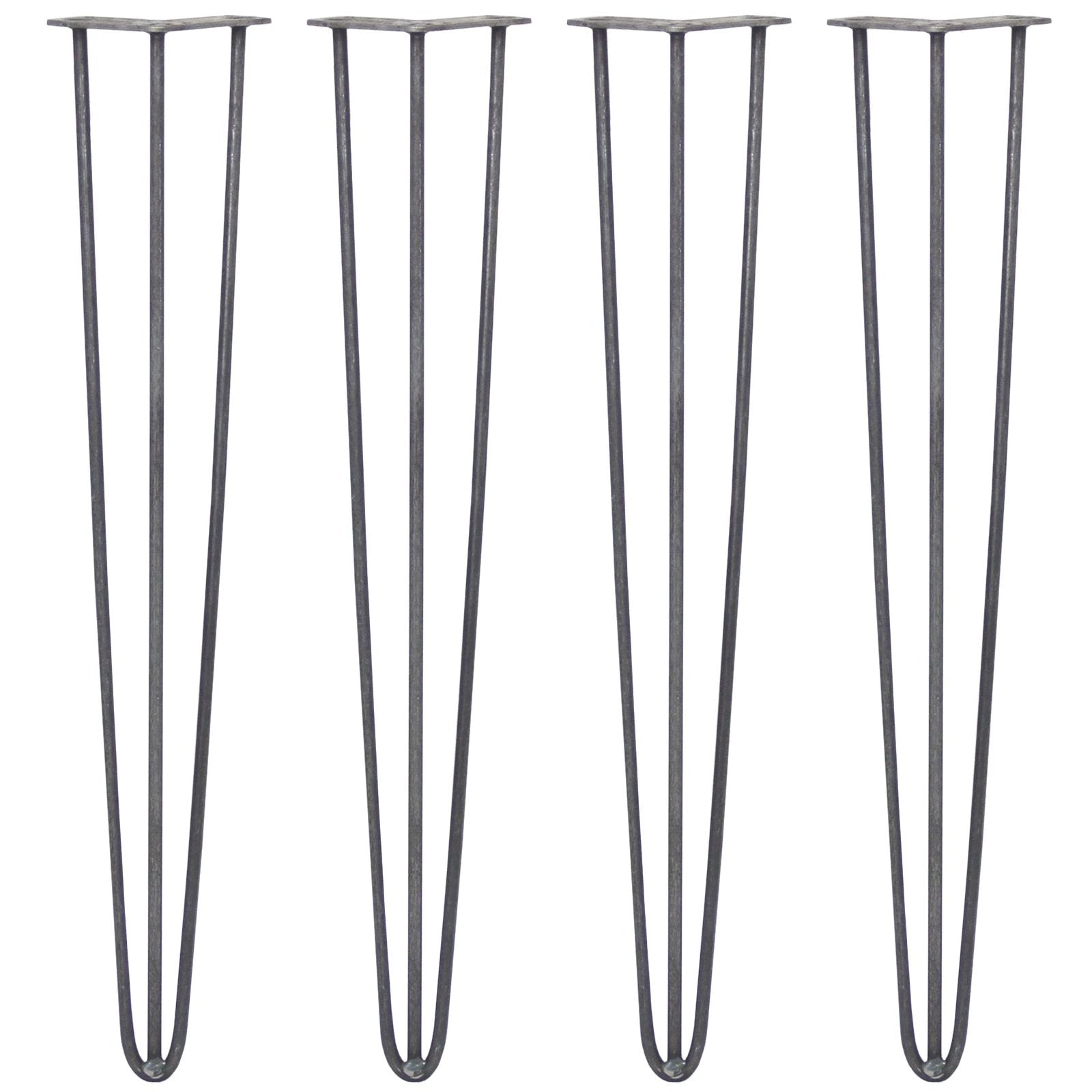 4 x 28" Hairpin Legs - 3 Prong - 10mm - Raw Steel by Monster Shop