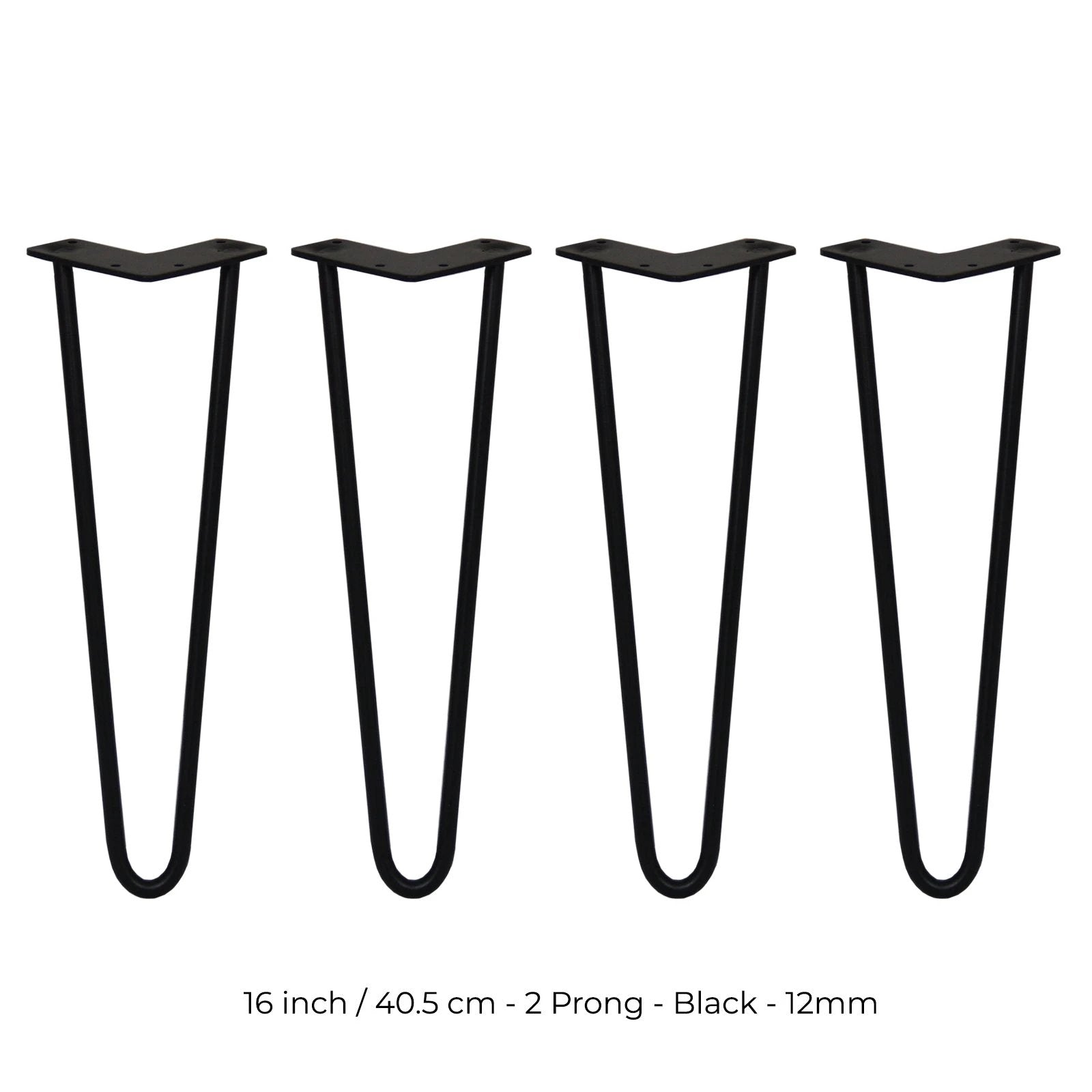 Monster Shop 4 x 16" Hairpin Legs - 2 Prong - 12mm - Black -
