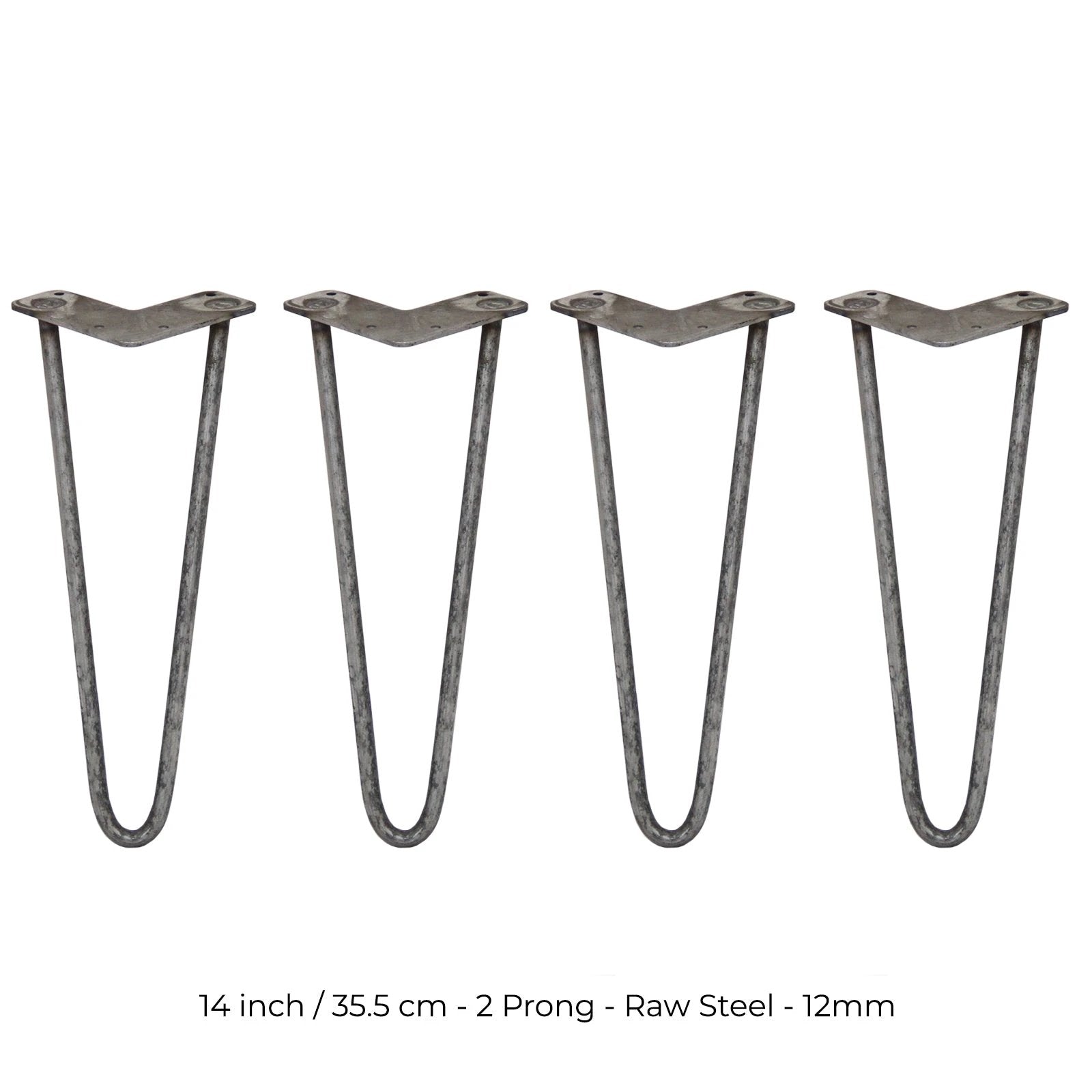 Monster Shop 4 x 14" Hairpin Legs - 2 Prong - 12mm - Raw Steel -