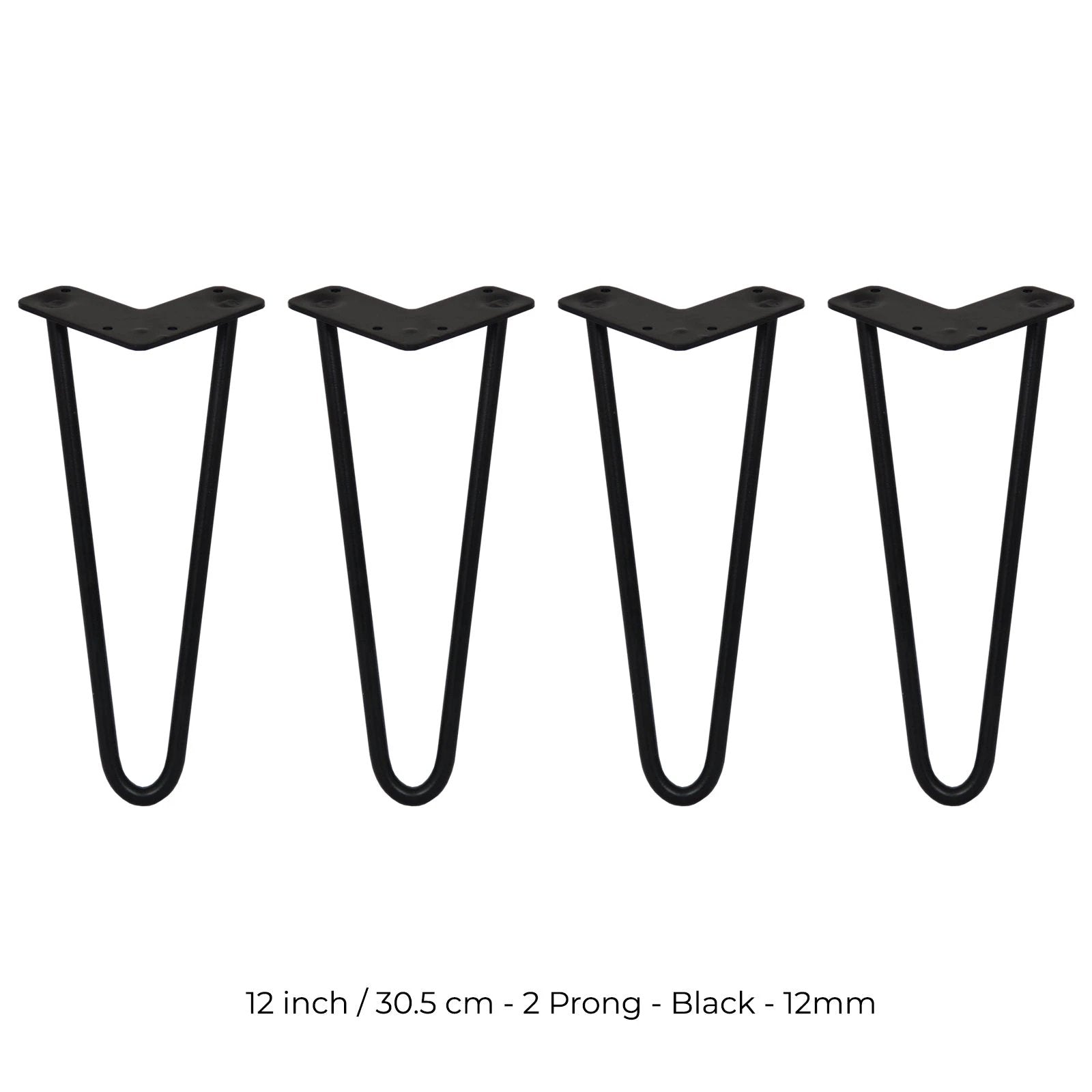 Monster Shop 4 x 12" Hairpin Legs - 2 Prong - 12mm - Black -