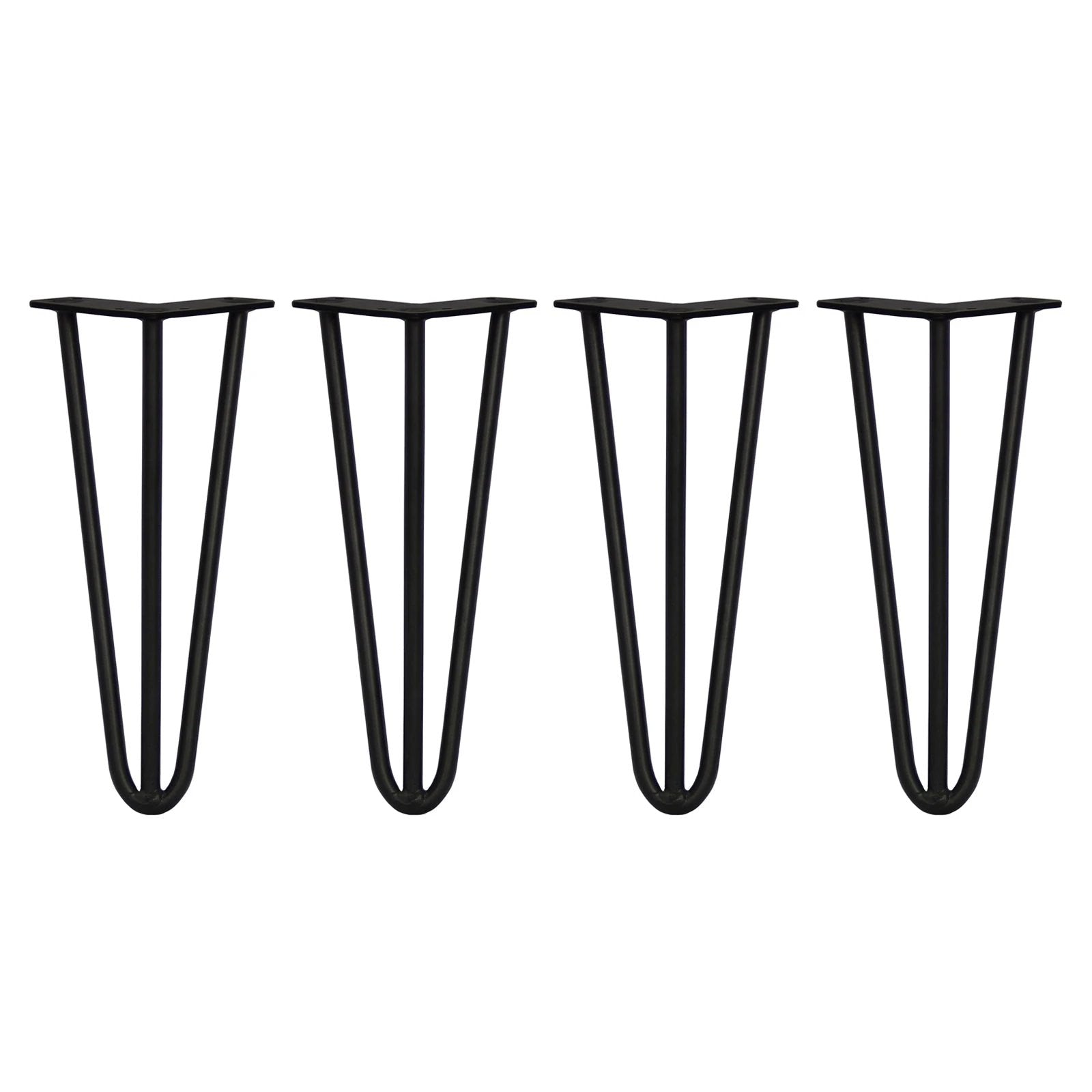 4 x 12" Hairpin Legs - 3 Prong - 12mm - Black by Monster Shop