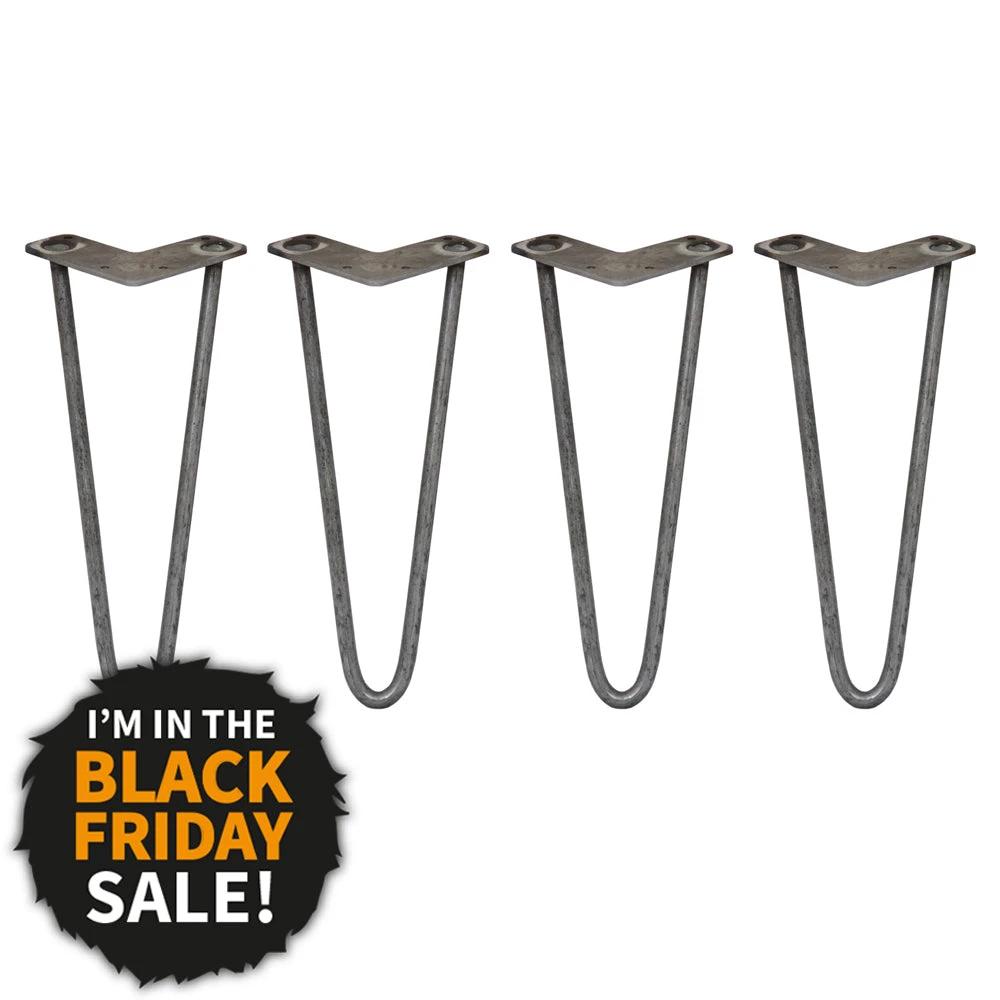 4 x 12" Hairpin Legs - 2 Prong - 12mm - Raw Steel by Monster Shop