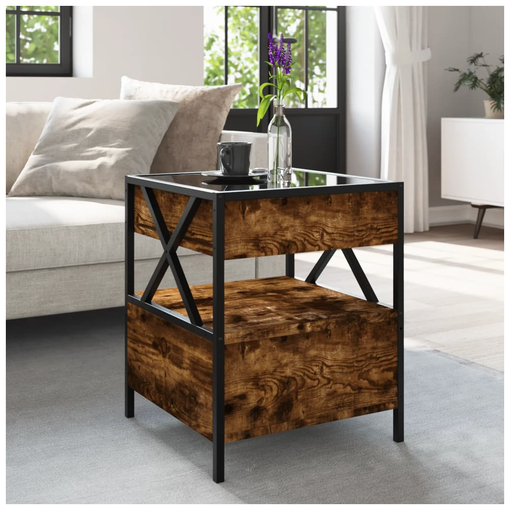 vidaXL Coffee Table 40x40x51 cm Infinity LED Mirror Smoked Oak Finish For Living Room by vidaXL