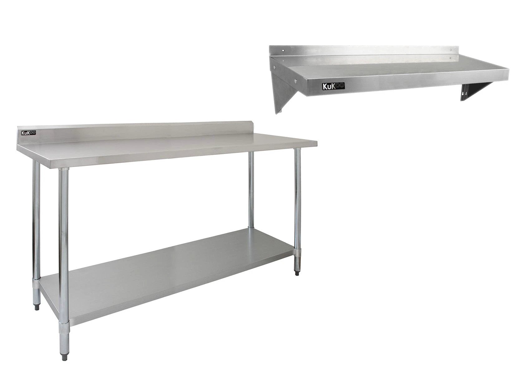 6ft Stainless Steel Catering Bench & 2 x Wall Mounted Shelves by Monster Shop