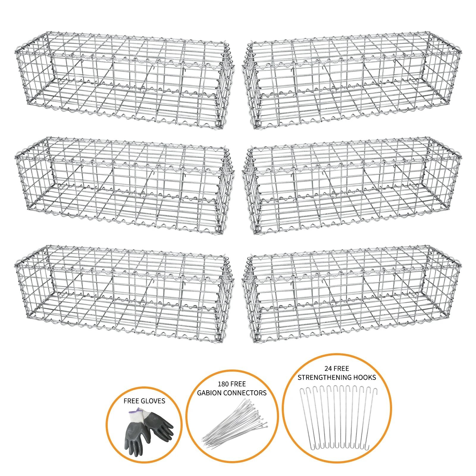 Monster Shop Gabion Baskets 100 x 30 x 30cm / 6 Pack -