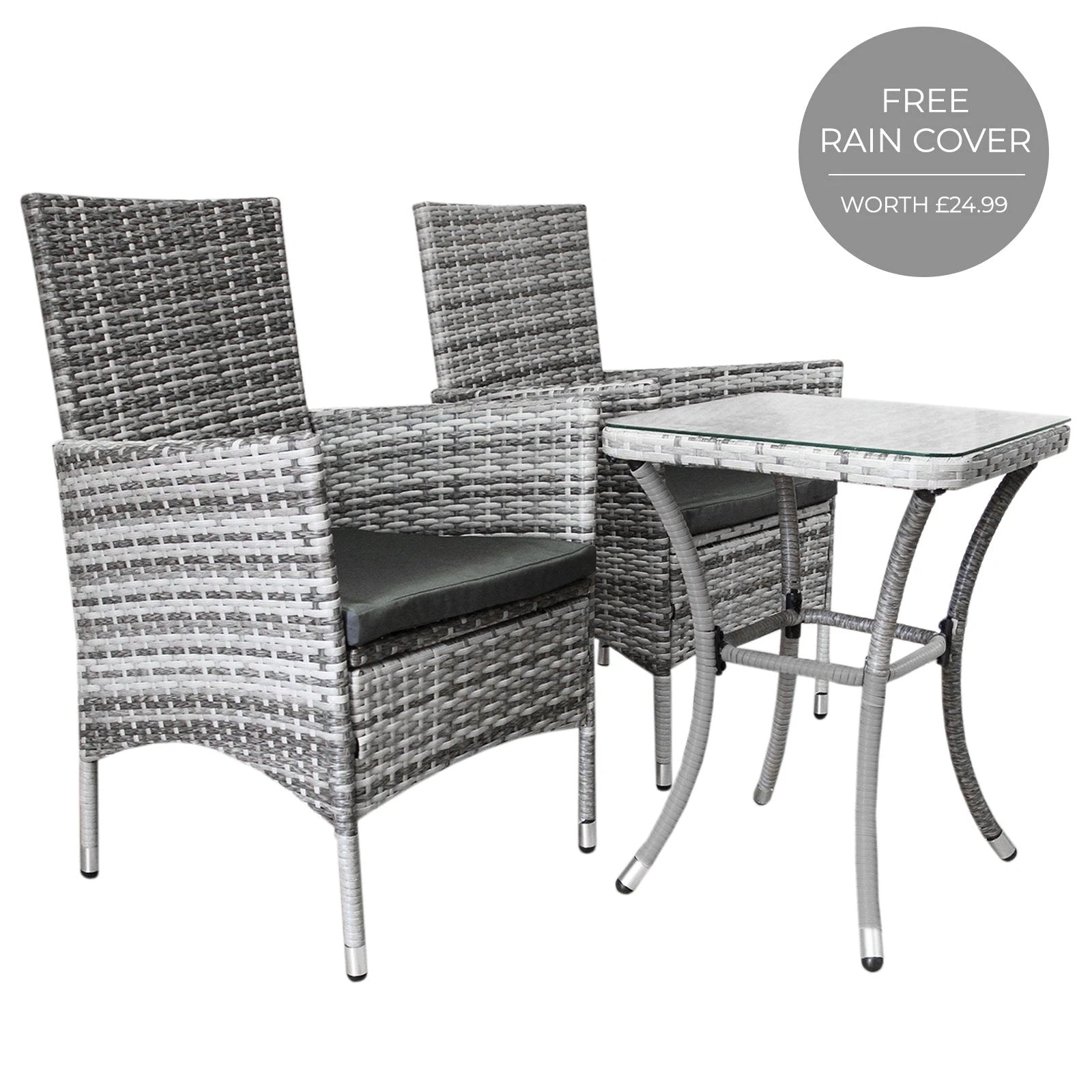 Jardí Rattan Bistro Set Light Grey by Monster Shop