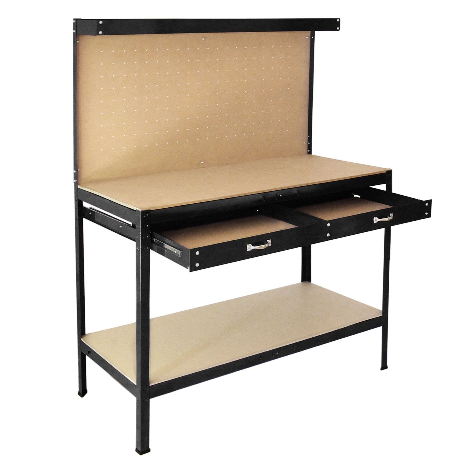 Workbench With Pegboard And Drawer In Black by Monster Shop