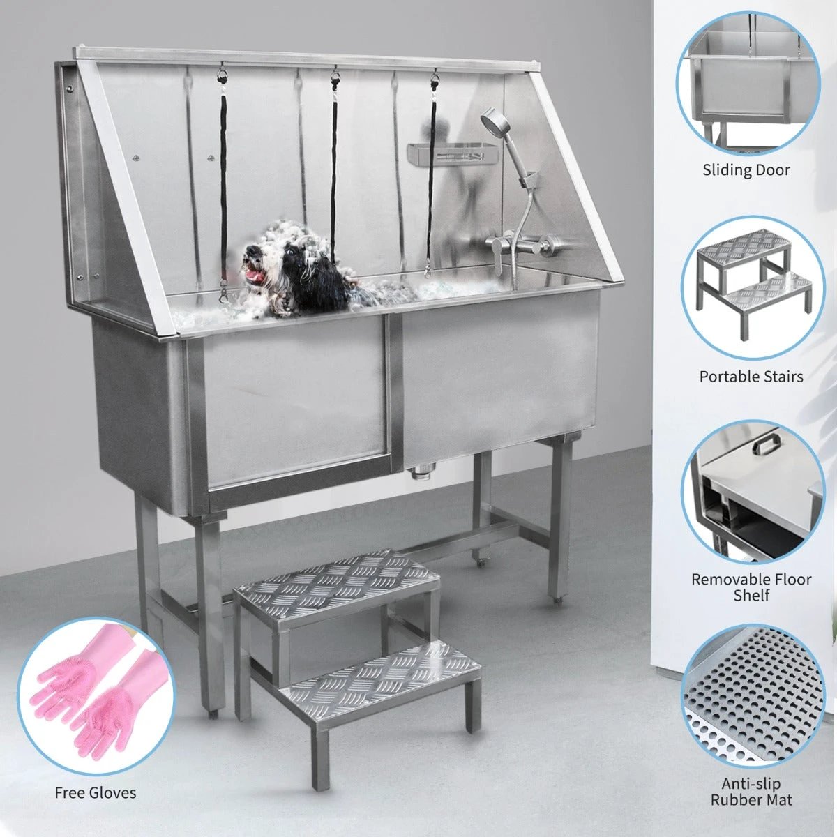 Monster Shop Pet Dog Bath Steel Tub Washing Station 400mm -