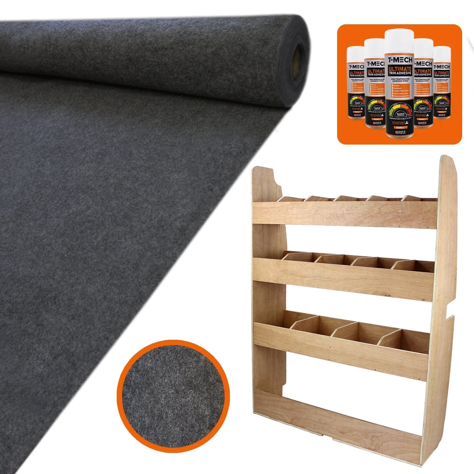 Monster Shop 11sqm Anthracite Van Lining, Glue & Ford Transit Custom Rack -