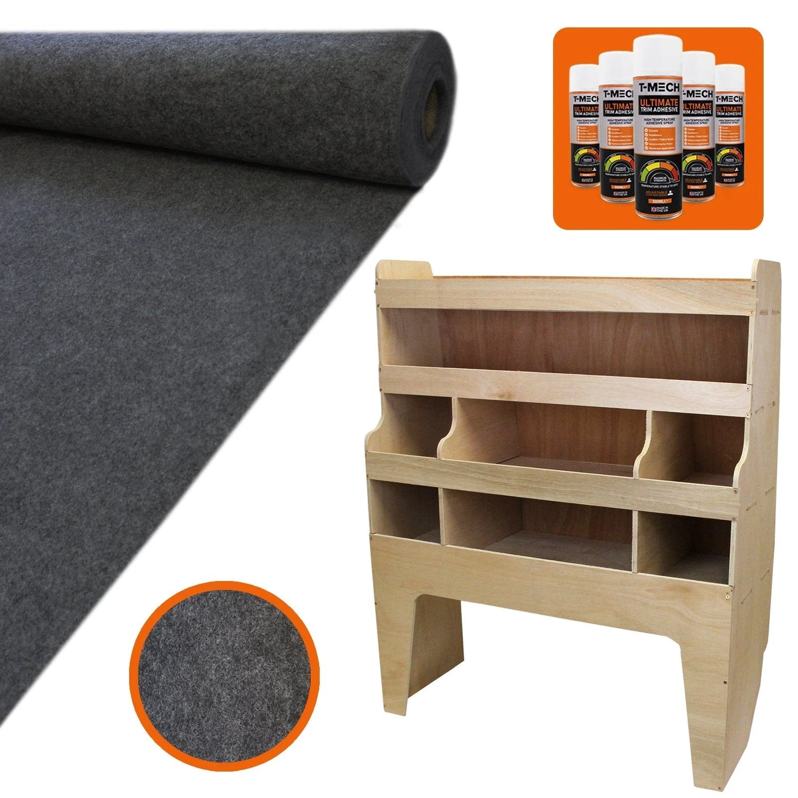 Monster Shop 11sqm Anthracite Van Lining, Glue & VW Transporter Rack -