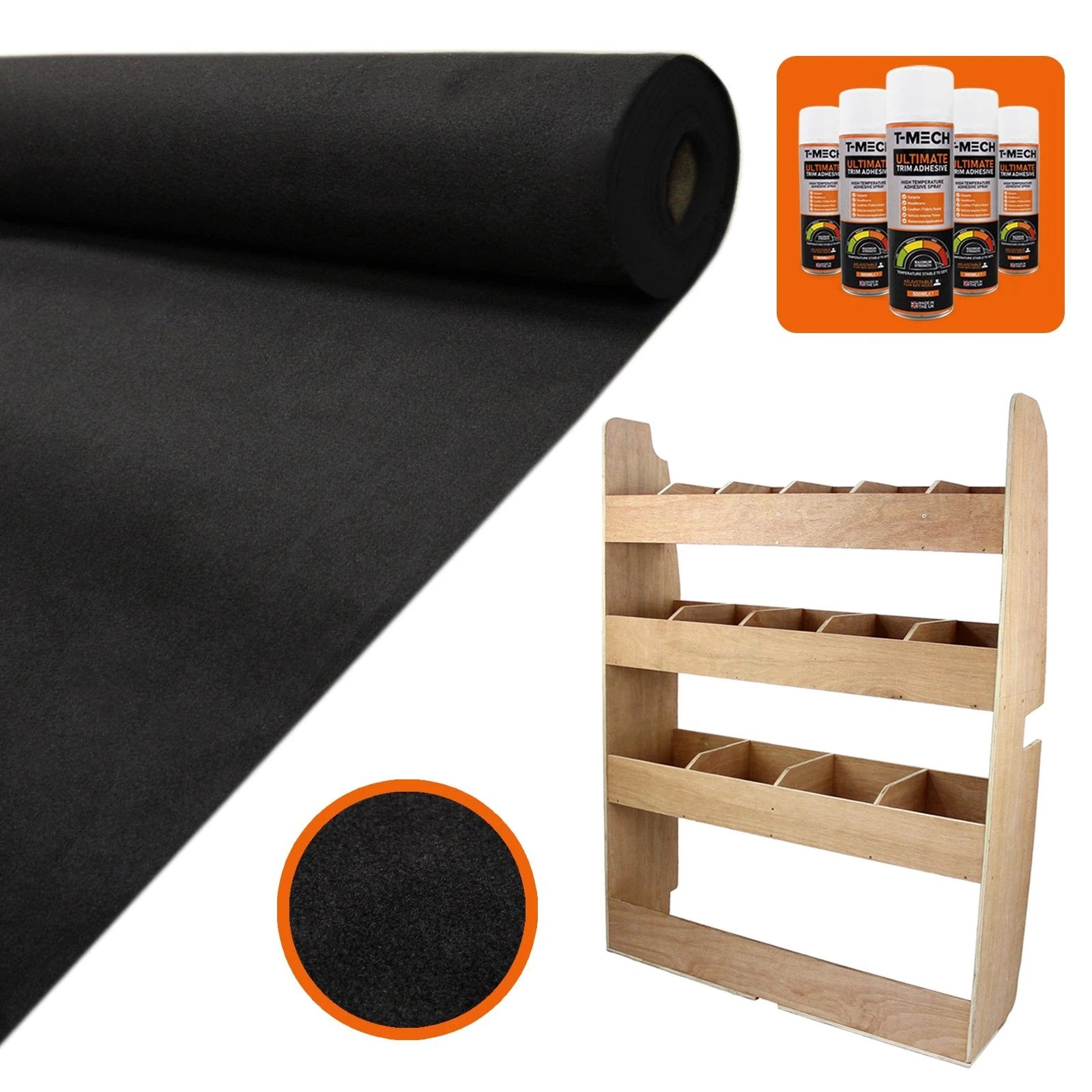 11sqm Black Van Lining, Glue & Ford Transit Custom Rack by Monster Shop