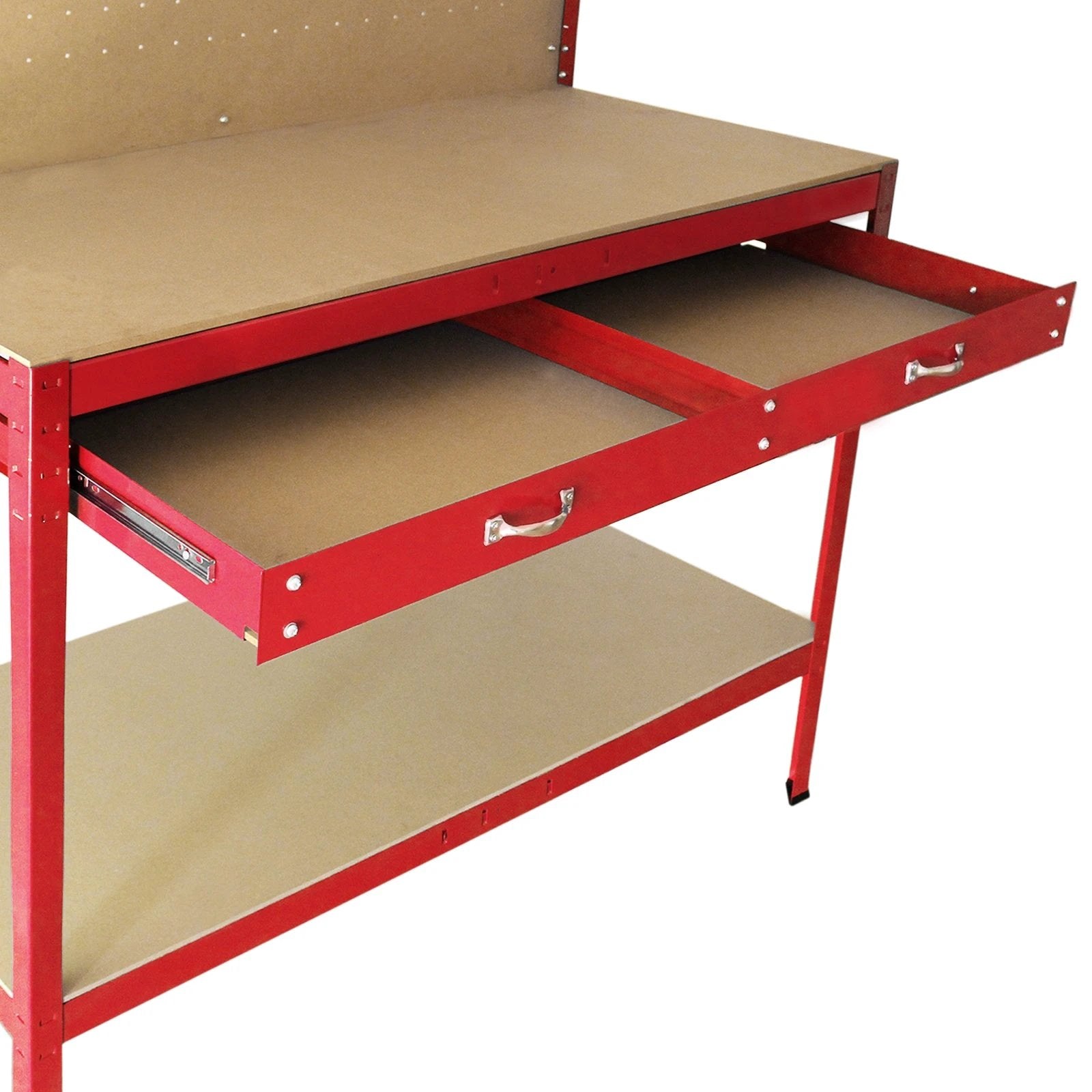 Workbench With Pegboard And Drawer In Red by Monster Shop