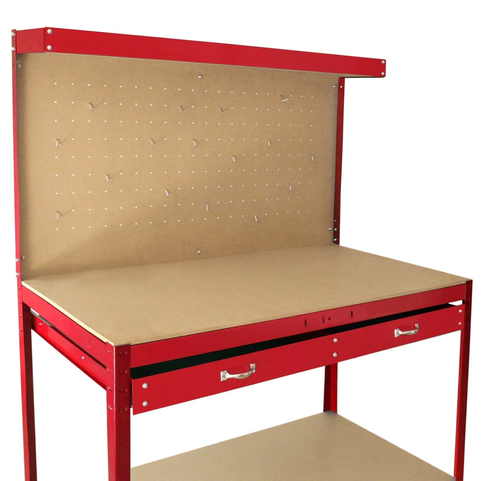 Workbench With Pegboard And Drawer In Red by Monster Shop