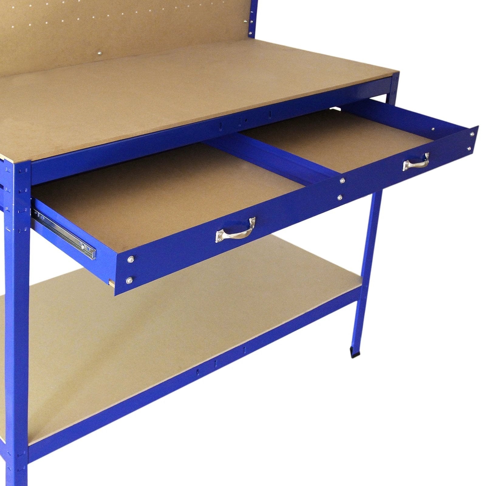 Workbench With Pegboard And Drawer In Blue by Monster Shop