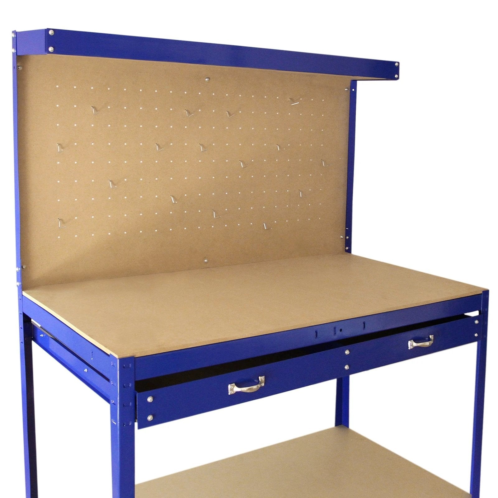 Workbench With Pegboard And Drawer In Blue by Monster Shop