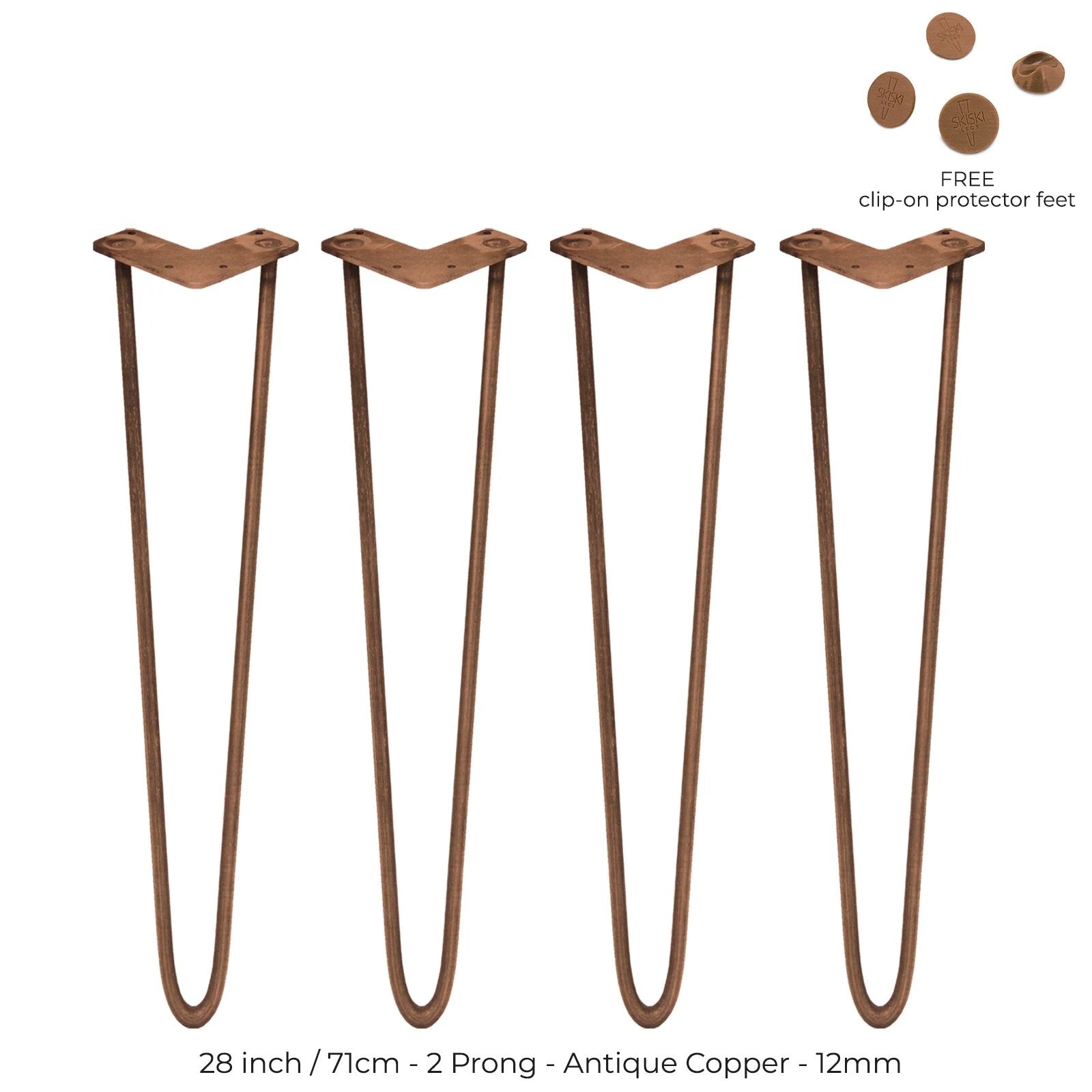 Monster Shop 4 x 28" Hairpin Legs - 2 Prong - 12mm - Antique Copper -