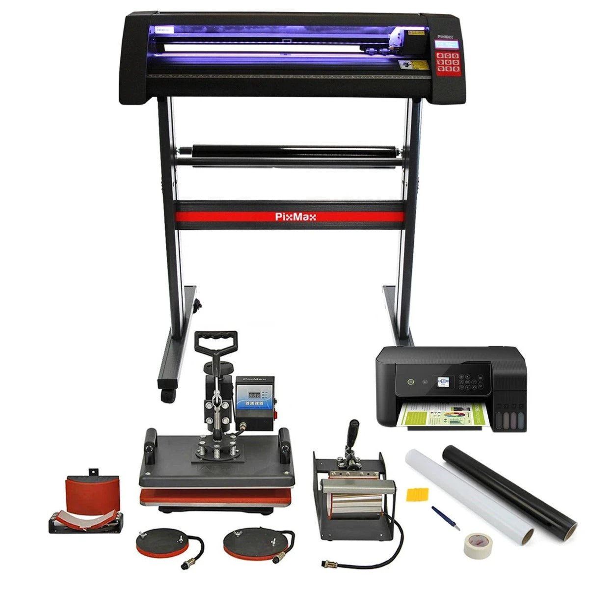 Vinyl Cutter LED, 5 in 1 Heat Press, Printer, Signcut Pro & Weeding Kit Bundle by Monster Shop