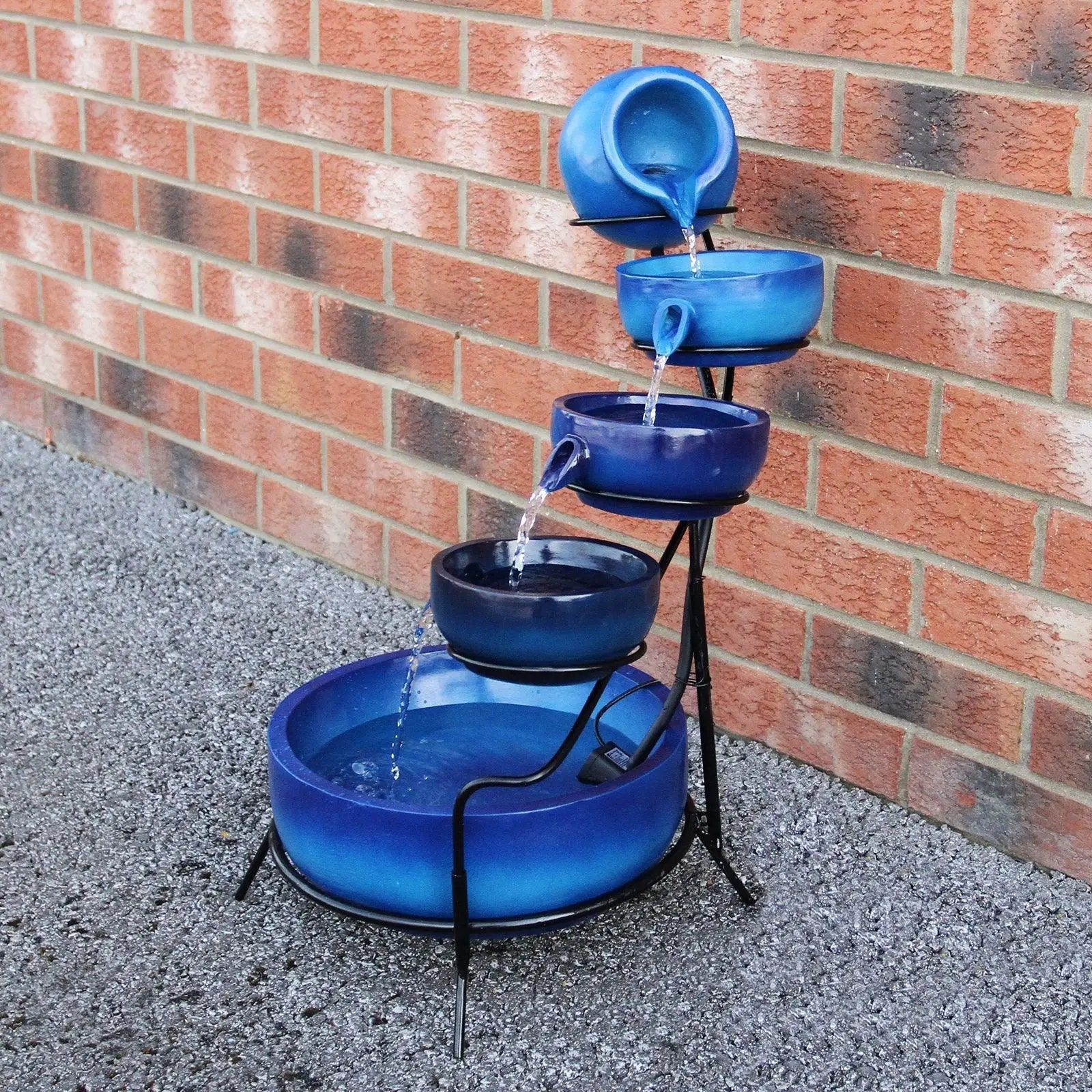 Monster Shop Blue 4 Tier Spilling Bowls Water Feature -
