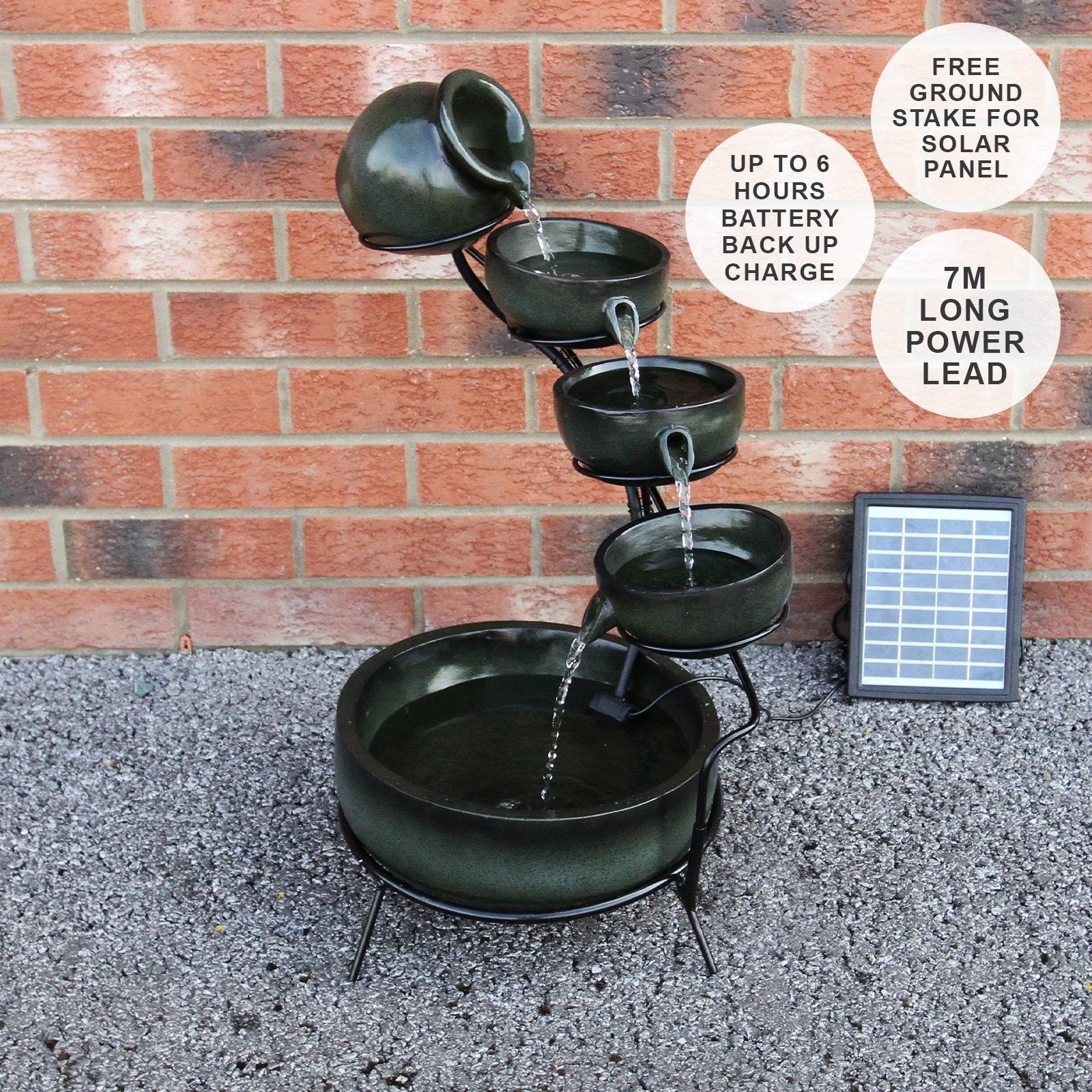 Green 4 Tier Spilling Bowls Water Feature by Monster Shop