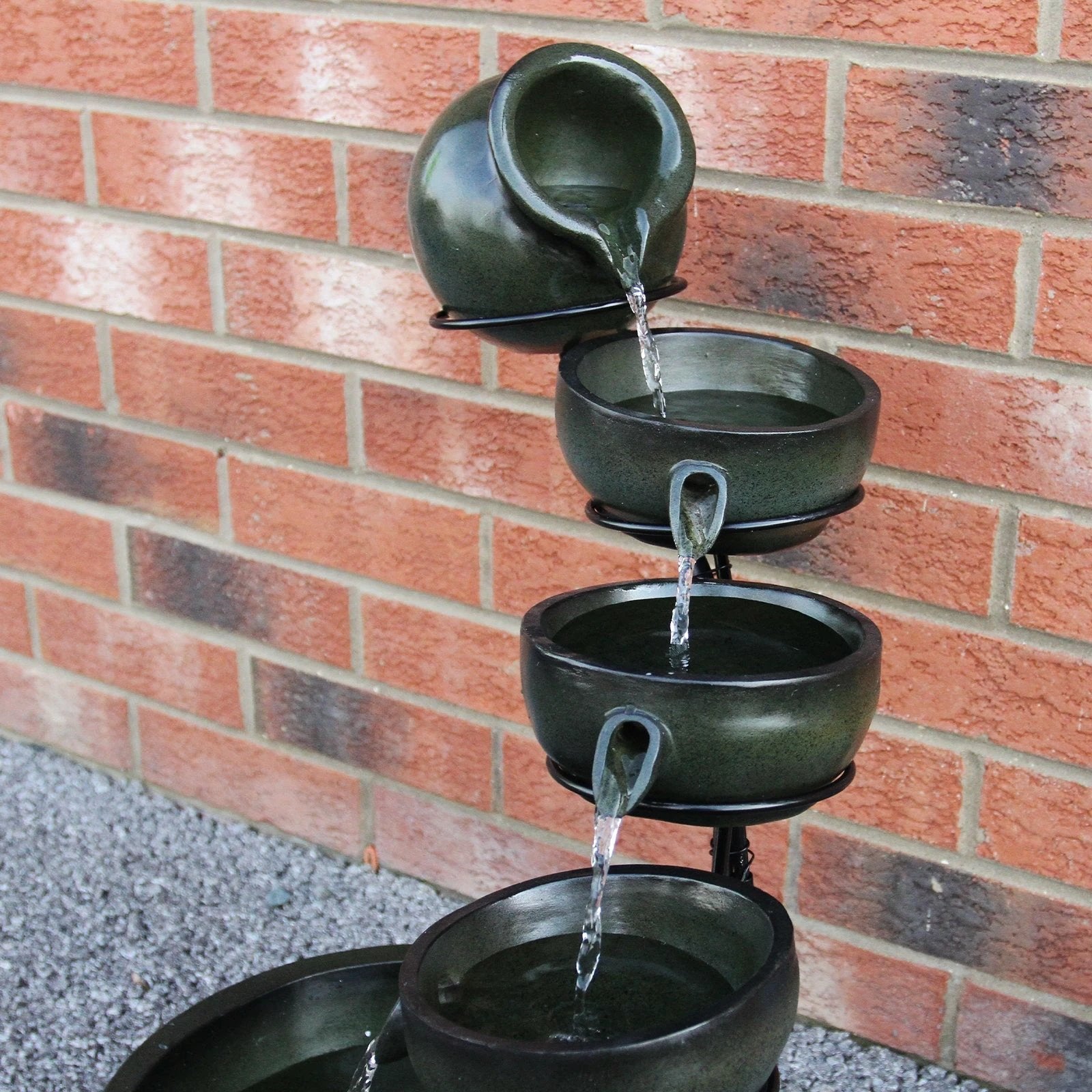Green 4 Tier Spilling Bowls Water Feature by Monster Shop