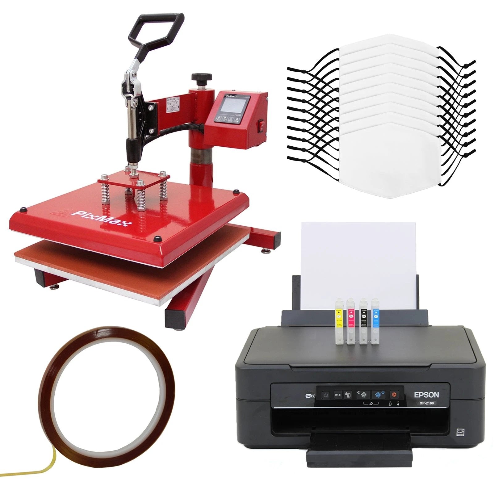 10 Sublimation Face Masks, Swing Heat Press & Epson Printer by Monster Shop