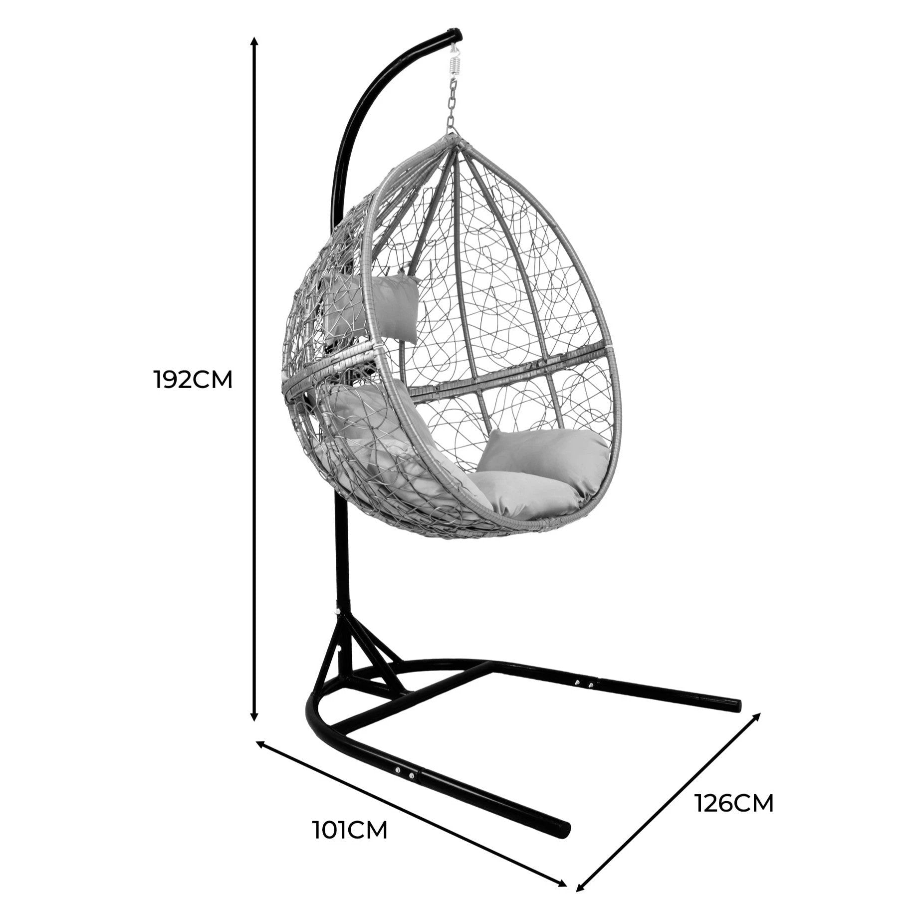 Hanging Rattan Egg Chair - Grey by Monster Shop