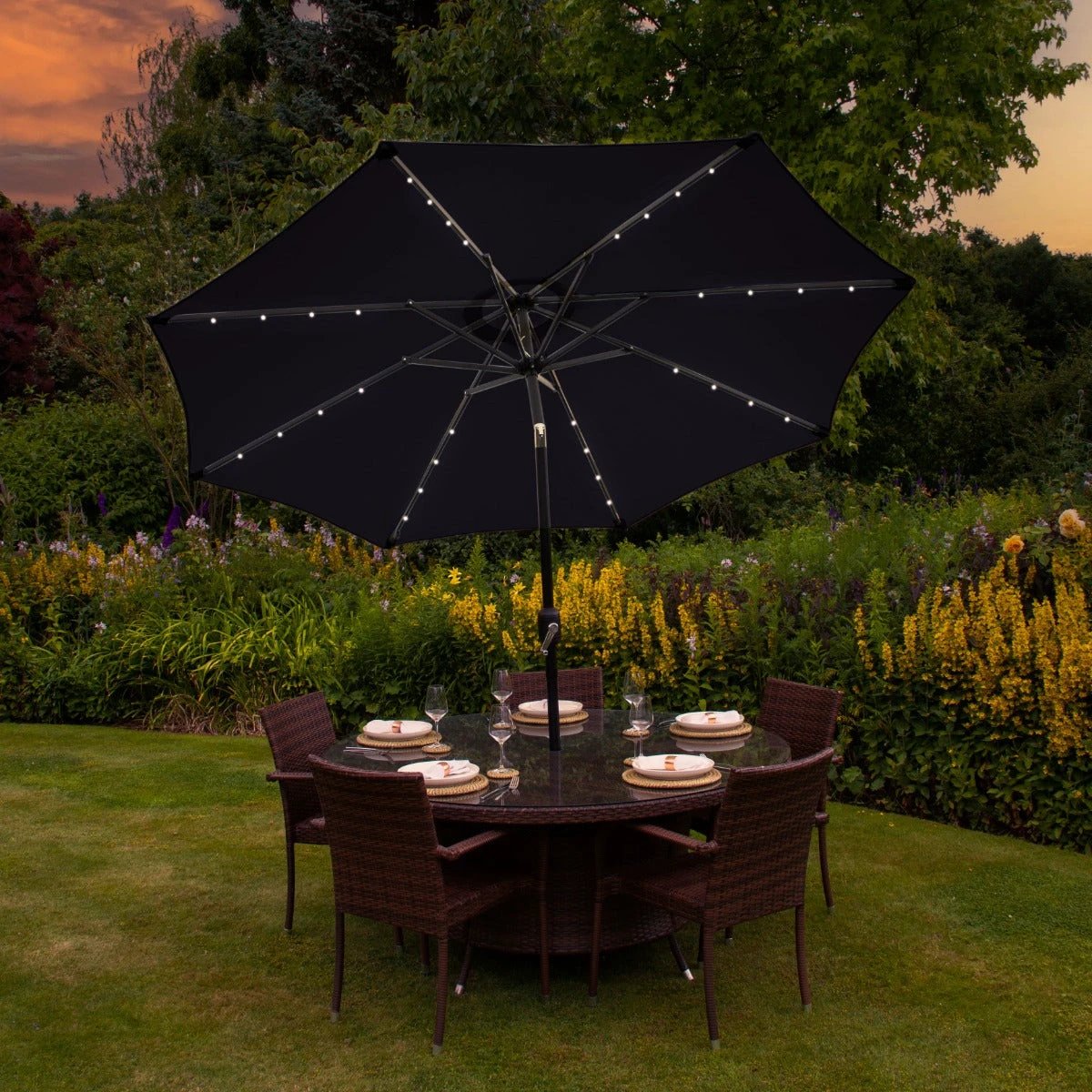 Monster Shop Black Parasol 2.7m LED Tilt Garden - Uncategorized Parasol