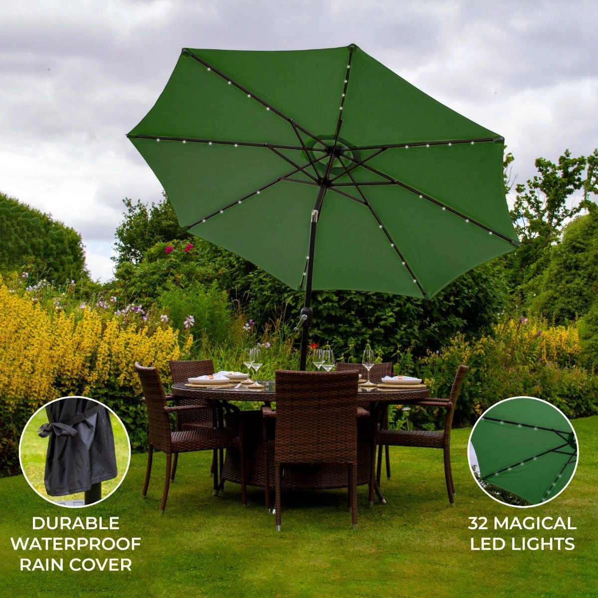 Monster Shop Eco LED Tilt Parasol 2.7m UV Protection Garden - Uncategorized Parasol