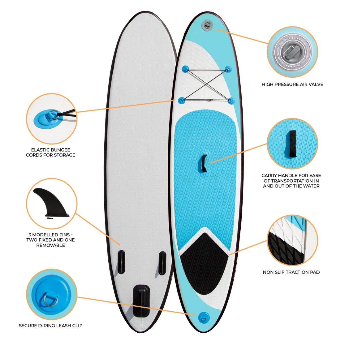 10ft Blue Inflatable Paddle Board by Monster Shop