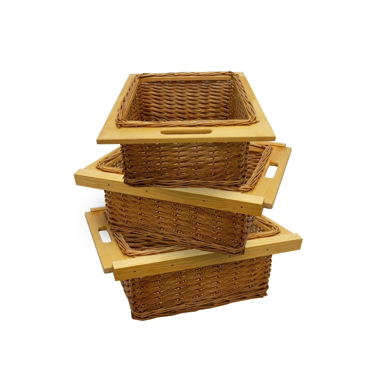3 x Pull Out Wicker Kitchen Baskets 500mm by Monster Shop