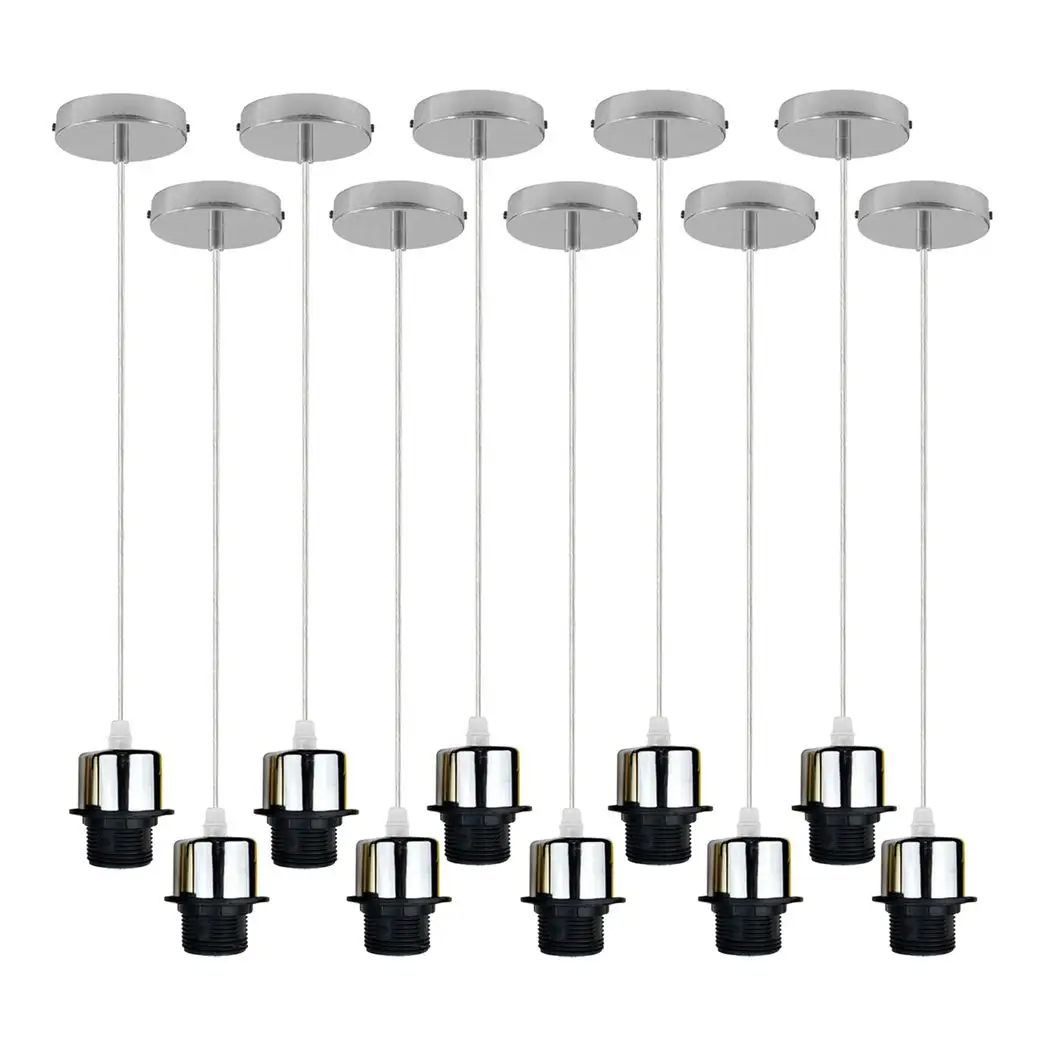Un-branded 10 Pack Industrial Chrome Pendant Light, Lampshade Addable E27 Lamp Holder Light, E27 UK Holder Set With PVC Cable. - Pendant Lights