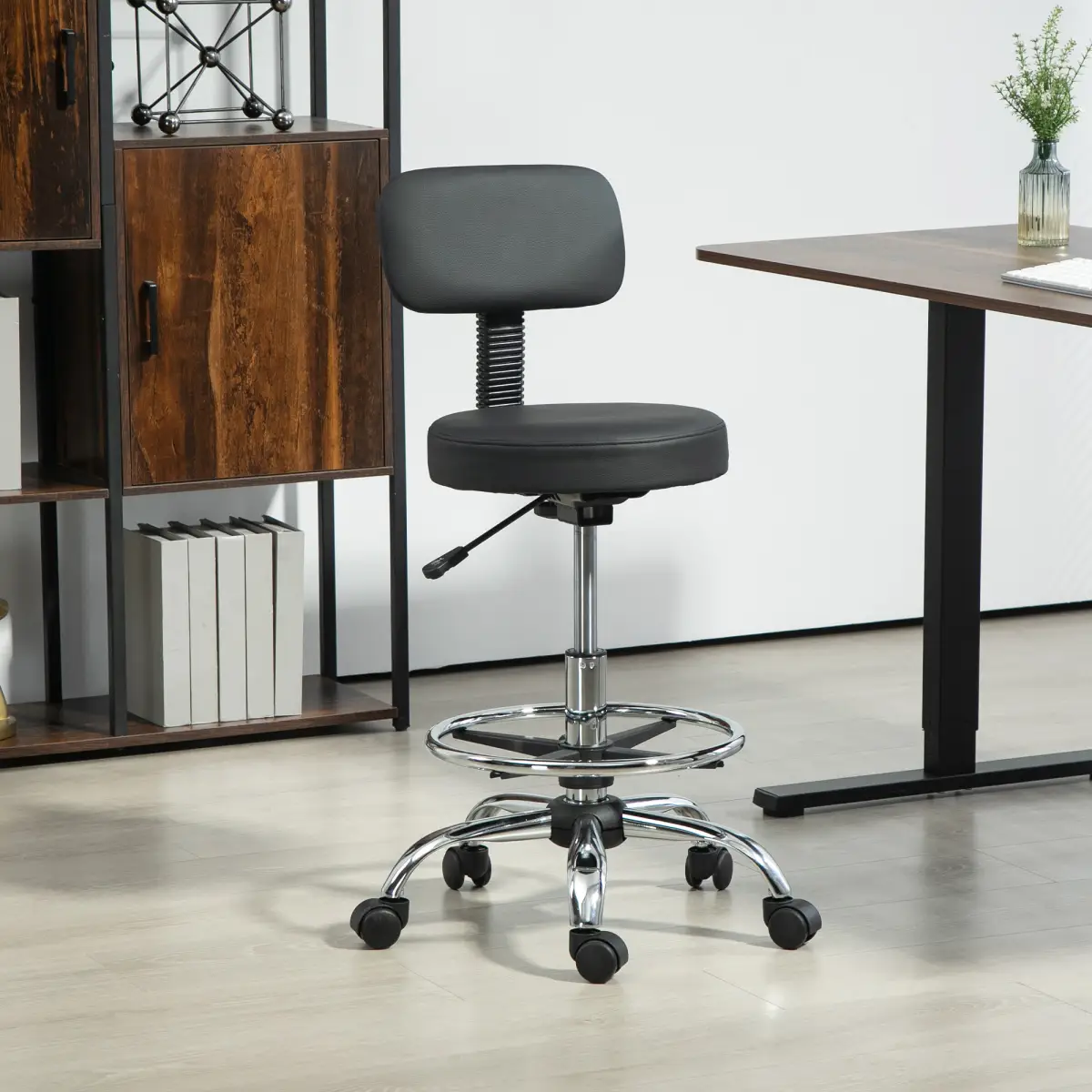 HOMCOM Home Office Bar Stool Adjustable Height Faux Leather Swivel Seat With Chrome Base HOMCOM - Office Chair