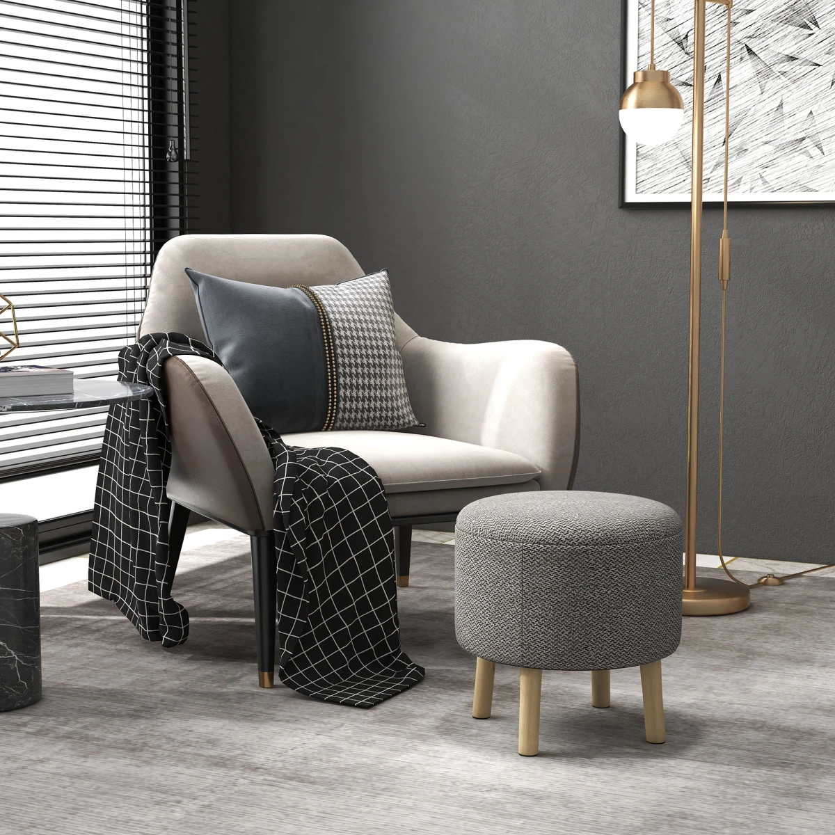 HOMCOM Round Storage Ottoman Compact Hidden by HOMCOM