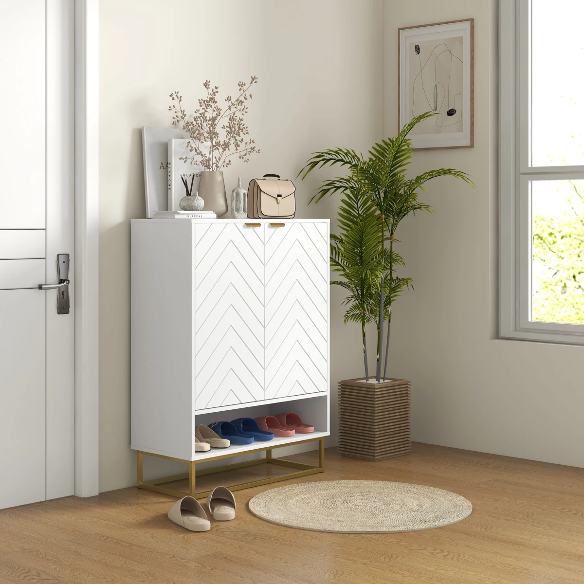 HOMCOM HOMCOM Shoe Cabinet 12-Pair Chevron Doors Home - Shoe Storage