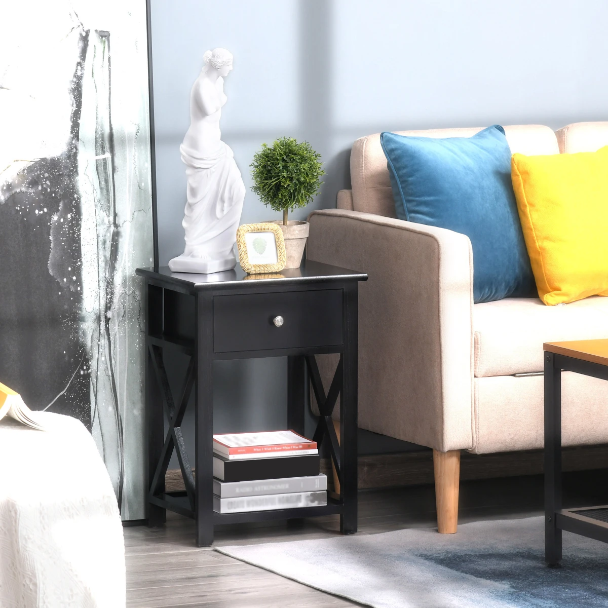 Premium Side Table 2 Tier Drawer For Living Room by HOMCOM