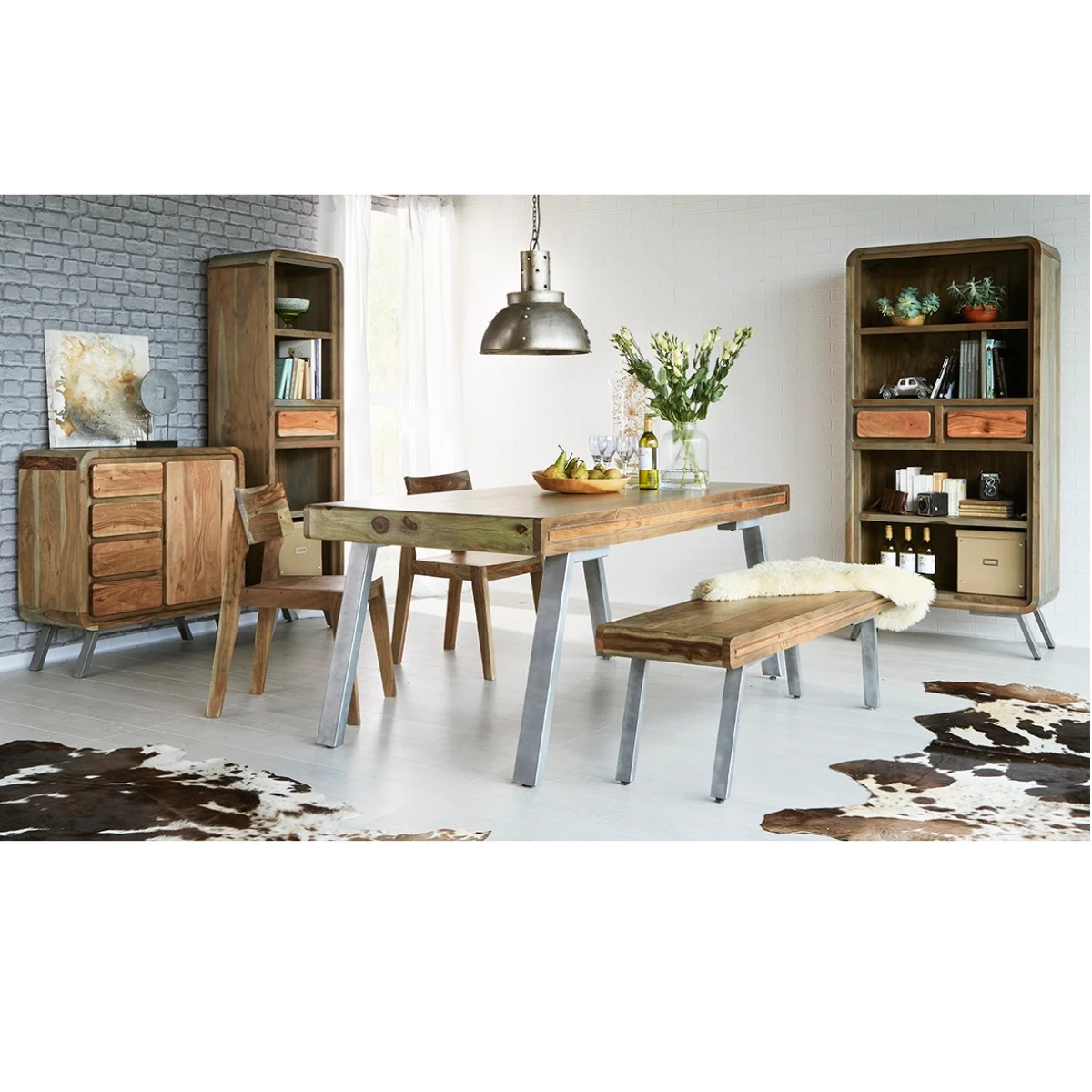 Indian Hub Aspen Large Dining Table Solid Wood Two Tone Finish Homes - Dining Table