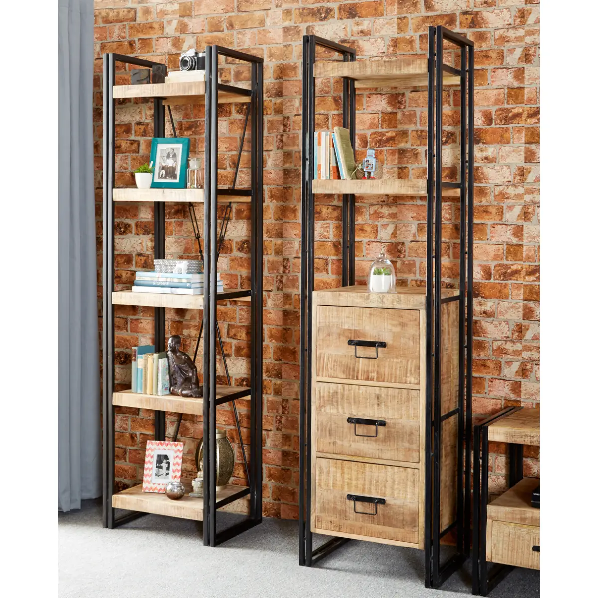 Indian Hub Cosmo Industrial Slim Open Bookcase - Bookcase
