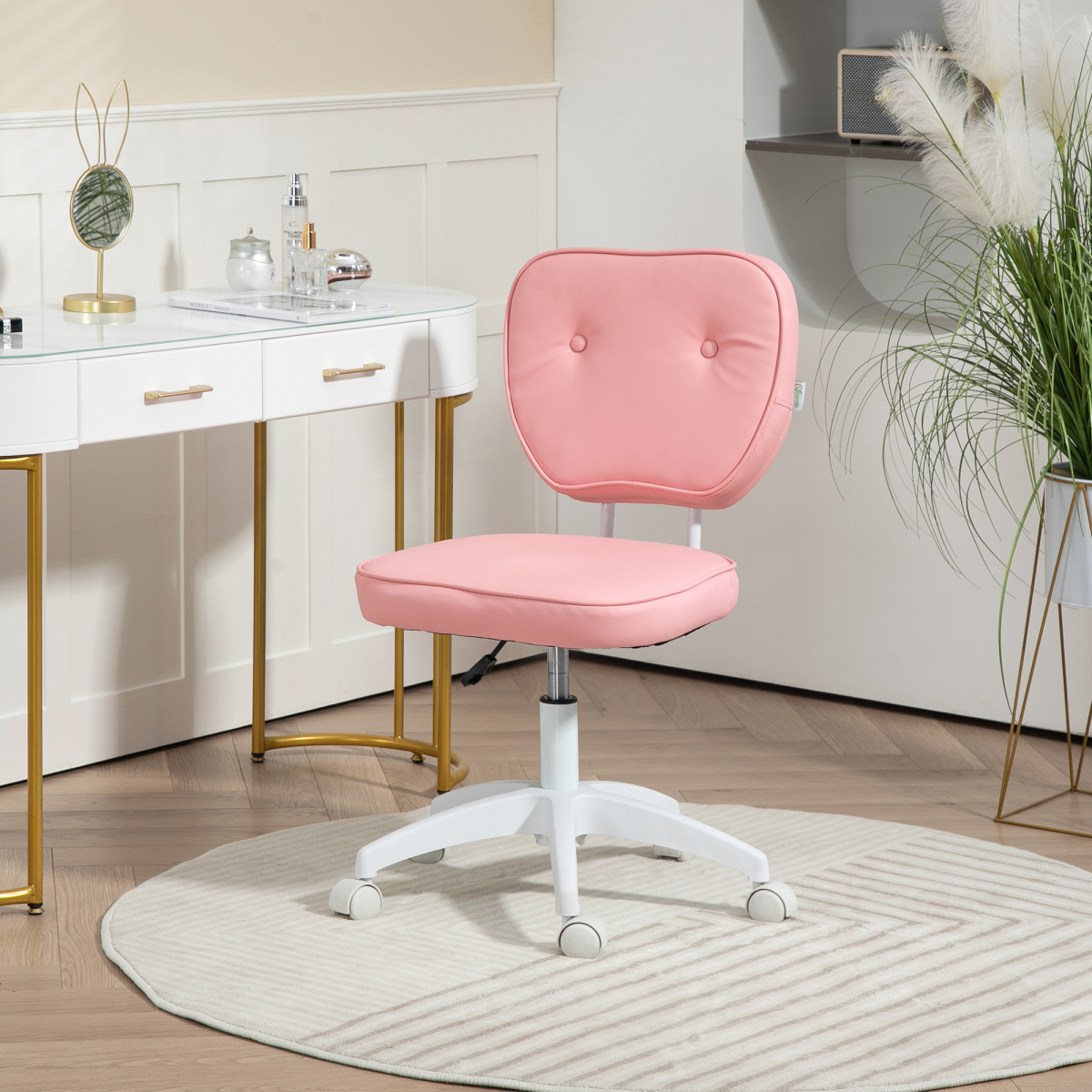 Vinsetto Vanity Office Chair, PU Leather Computer Chair for Home, with Adjustable Height, Armless, Swivel Wheels, Pink - from Vinsetto