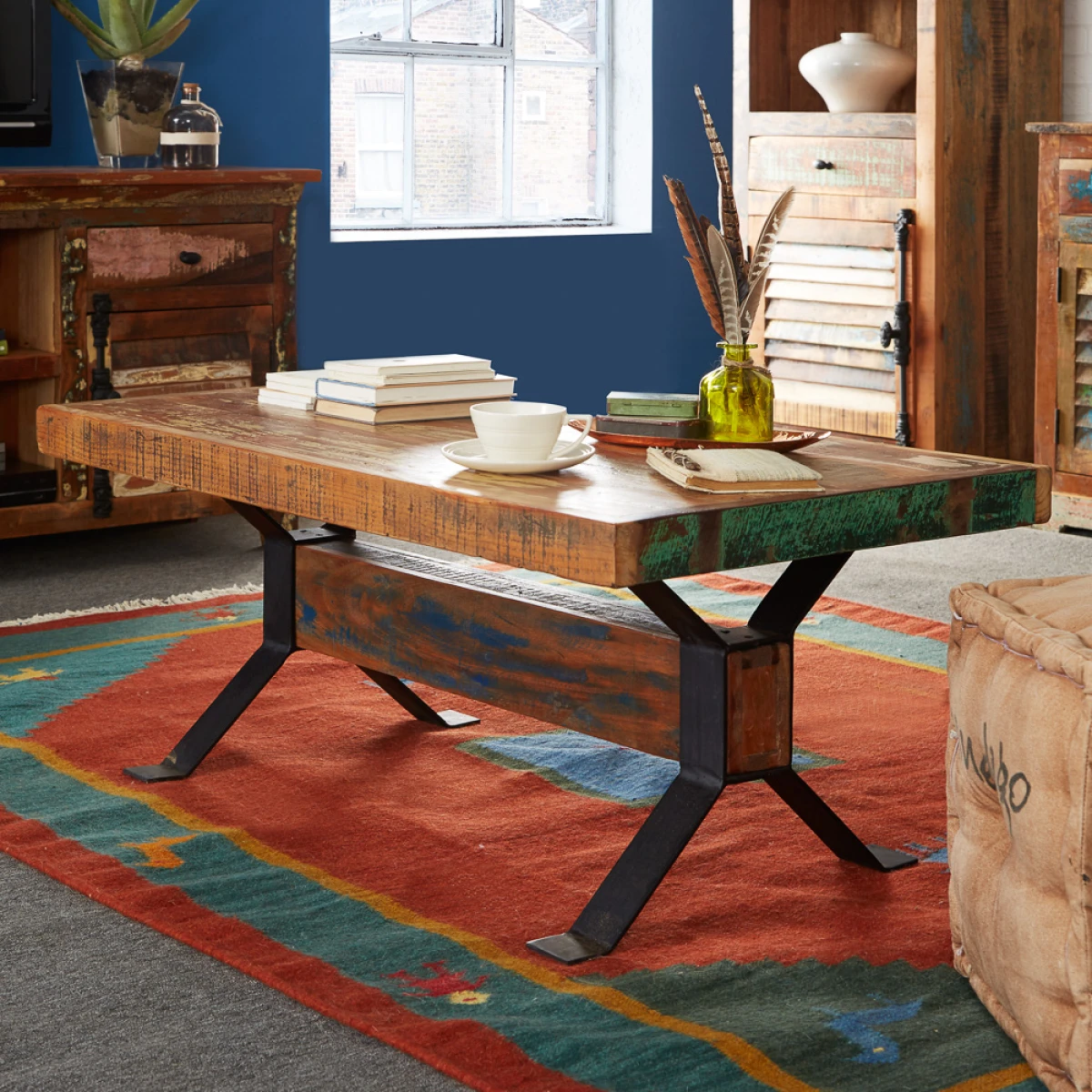 Coastal Coffee Table Reclaimed Wood Rustic Finish by Indian Hub