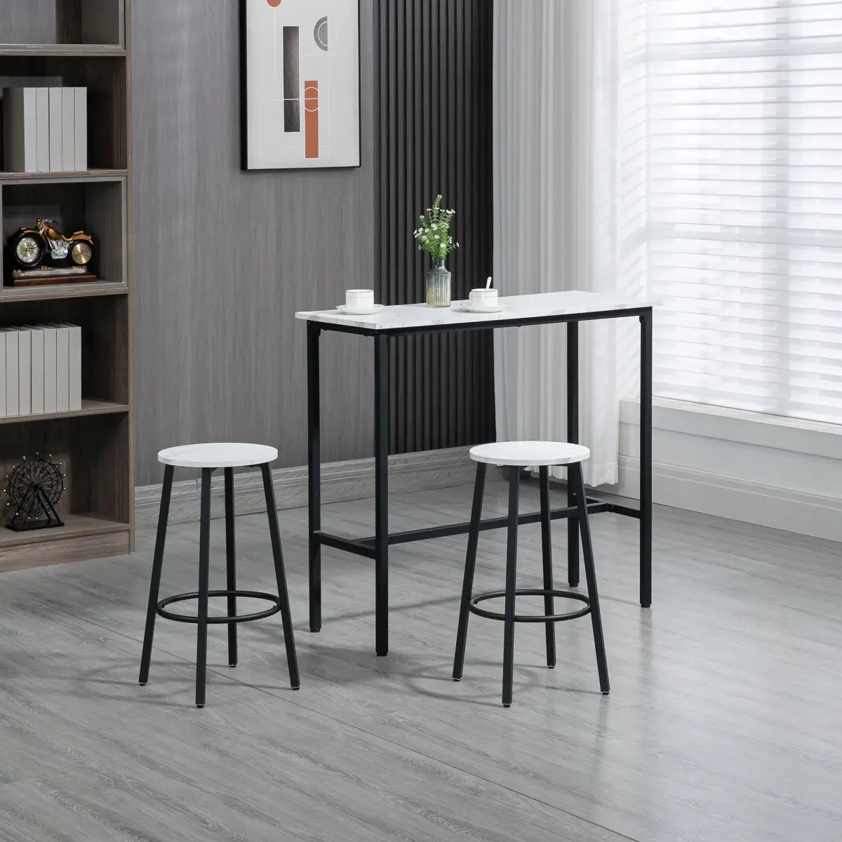 HOMCOM HOMCOM 3 Piece Bar Table Set for 2 with Stools Steel Frame Footrest White - Dining Set