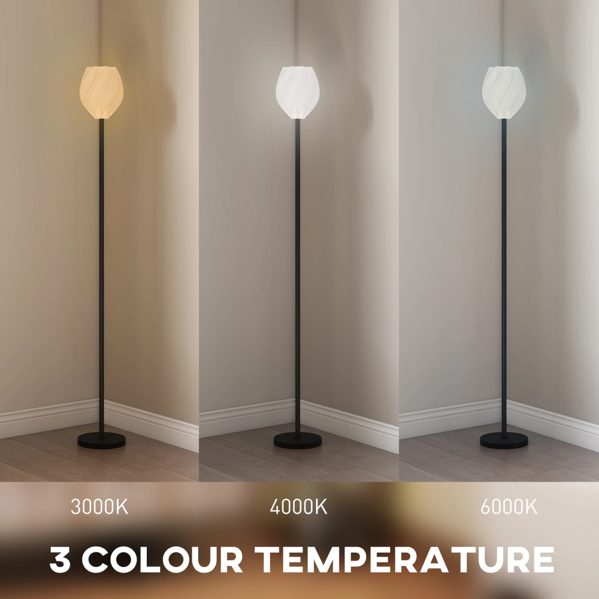 Quality Floor Lamp Tall Standard 3D Printed Rose Shade 3000K 4000K 6000K Foot Switch For Living Room by N/A